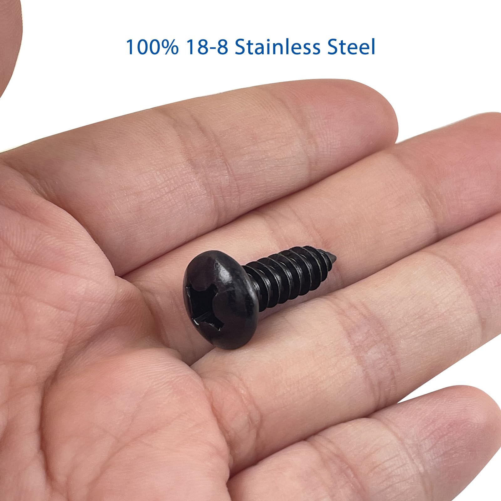 OTTOPO Black License Plate Screws - 18-8 Stainless Steel Phillip Pan Head, 8 Pack for Domestic Vehicles, Front & Rear Bolts