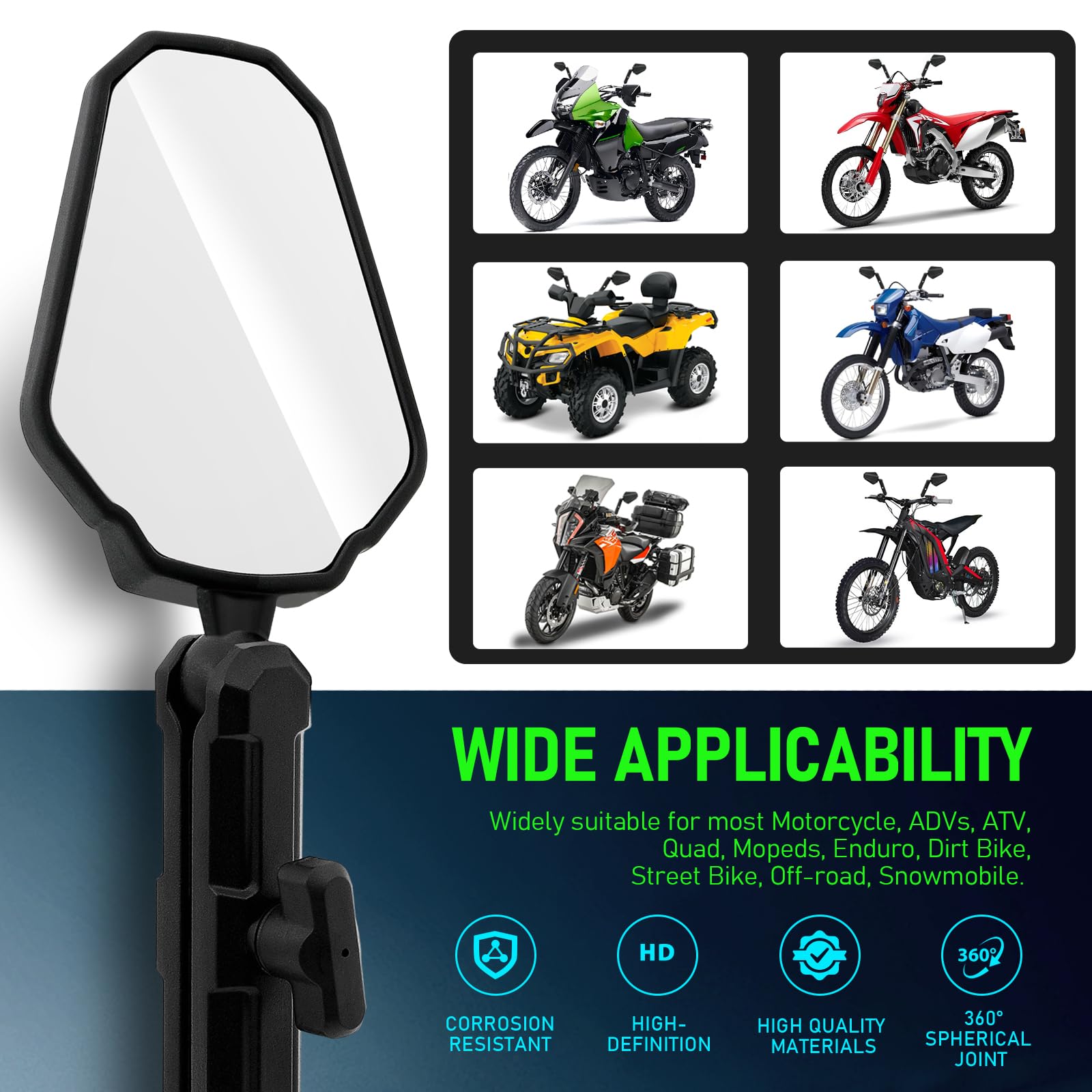 DREAMIZER Adventure Motorcycle Mirrors 8mm 10mm Motorbike Side Mirror, Universal 7/8'' Handlebar Rear View Mirrors, Adjustable D