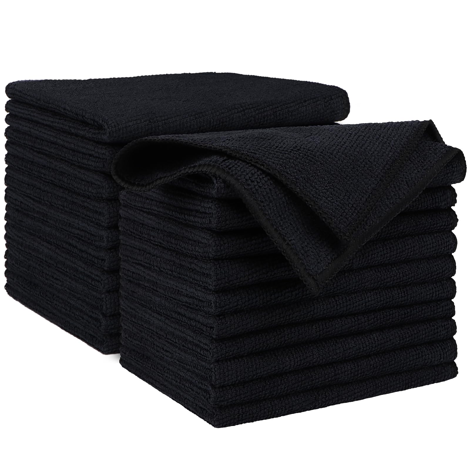 Aidea Microfiber Cleaning Cloth Black 20Pk, Microfiber Towels For Cars, Premium Car Cloth, Dusting Cloth Lint Free Cleaning Rags