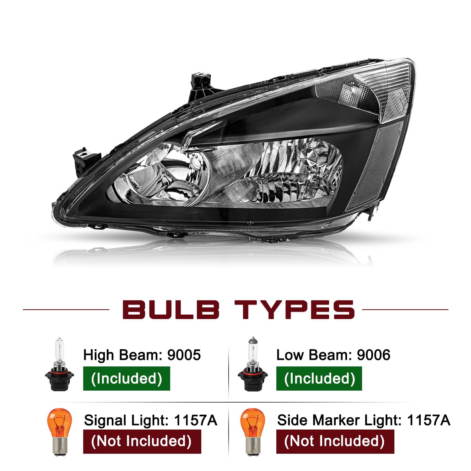 Jsboyat Headlight Assembly Replacement For 2003-2007 Honda Accord Halogen Headlamp Chrome Housing With Amber Reflector (Driver &