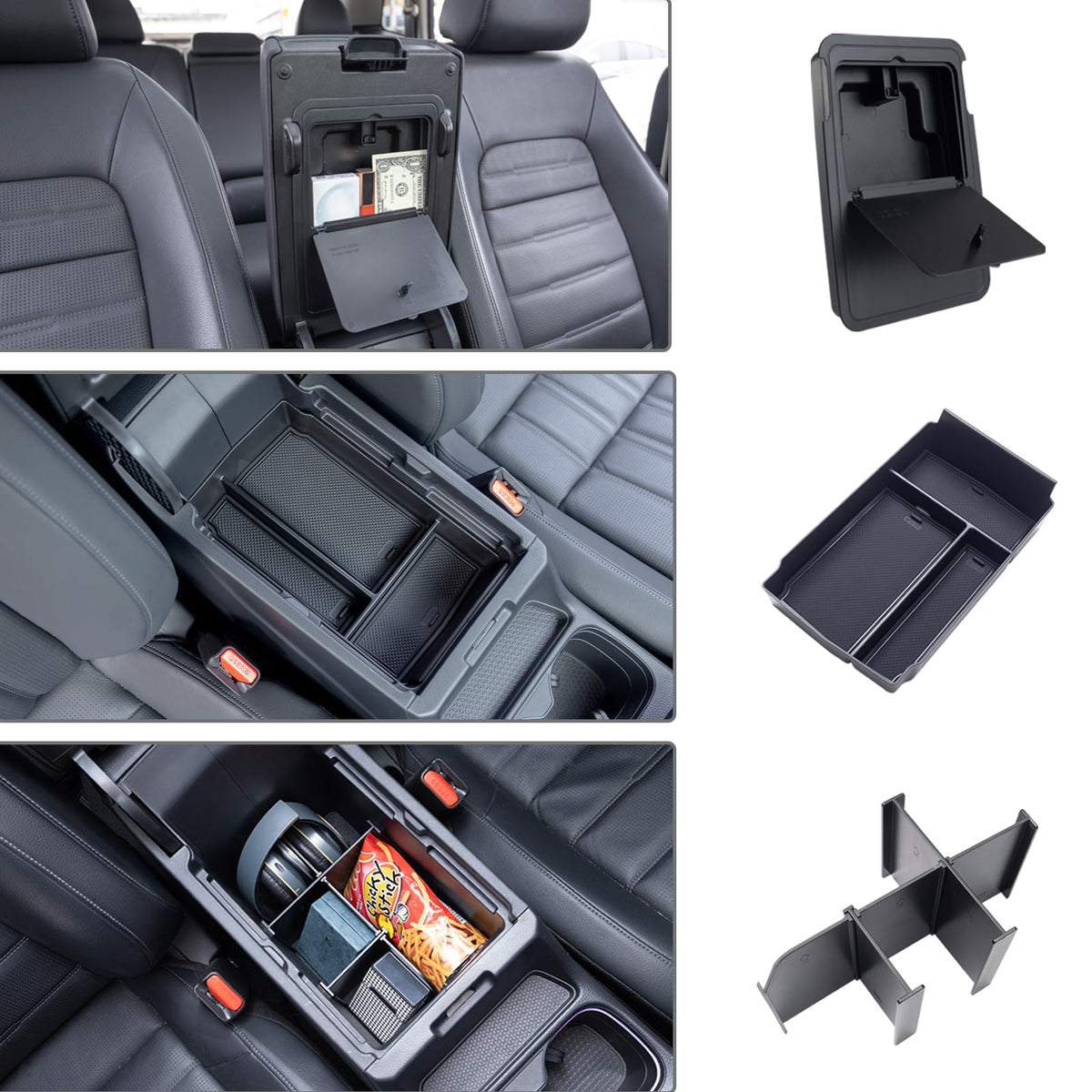 Pimcar 3-Piece Honda Crv 2023-2025 Center Console Organizer Set | Custom Fit Armrest Tray, Hidden Storage Box & Armrest Dividers