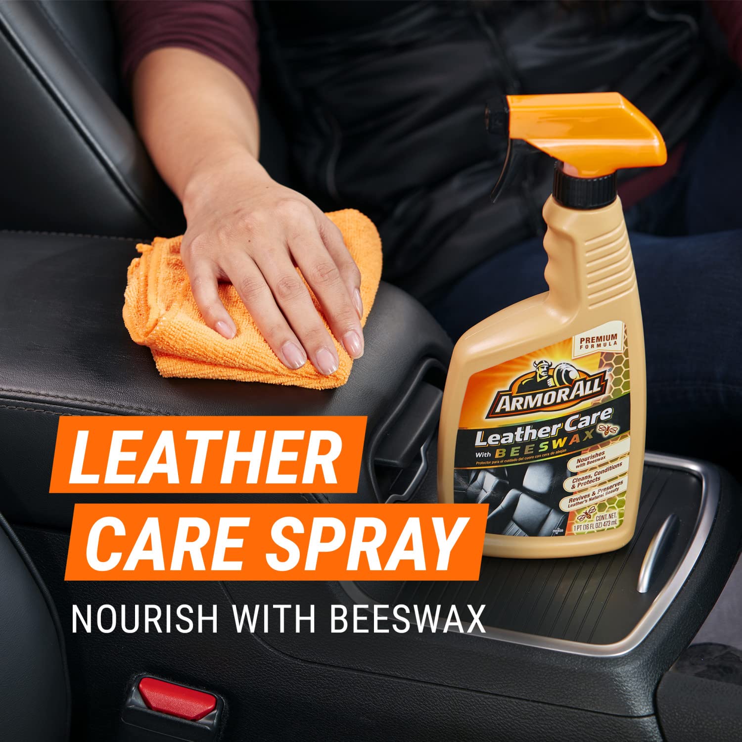 Armor All Car Leather Cleaner Spray, Beeswax Leather Care Spray For Cars, Trucks, Motorcycles, 16 Oz Each