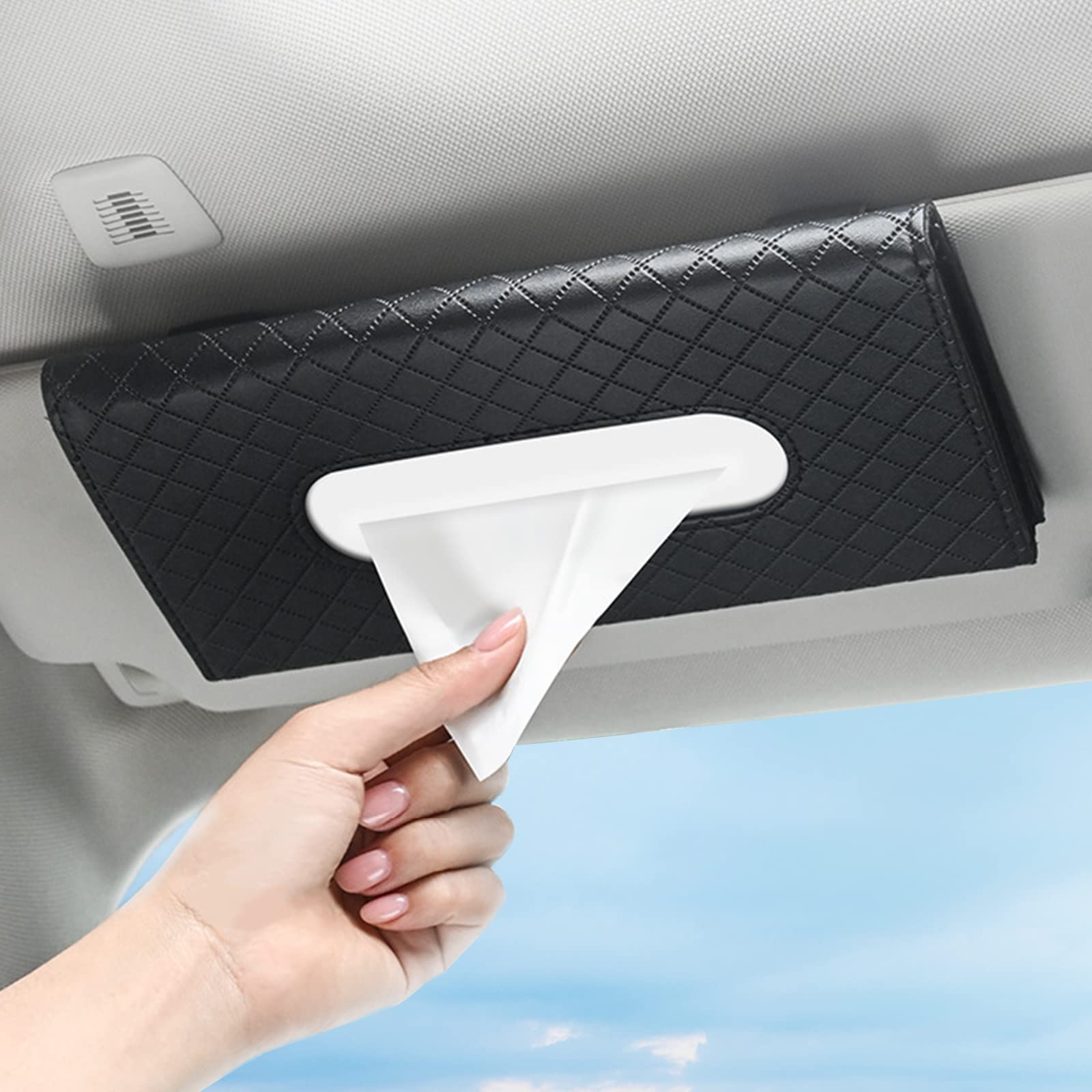 Car Tissue Holder,Tissue Mask Holder for Car, Gift Ideas Black PU Leather Car Sun Visor Tissue Paper Storage Box Holder Cases, H