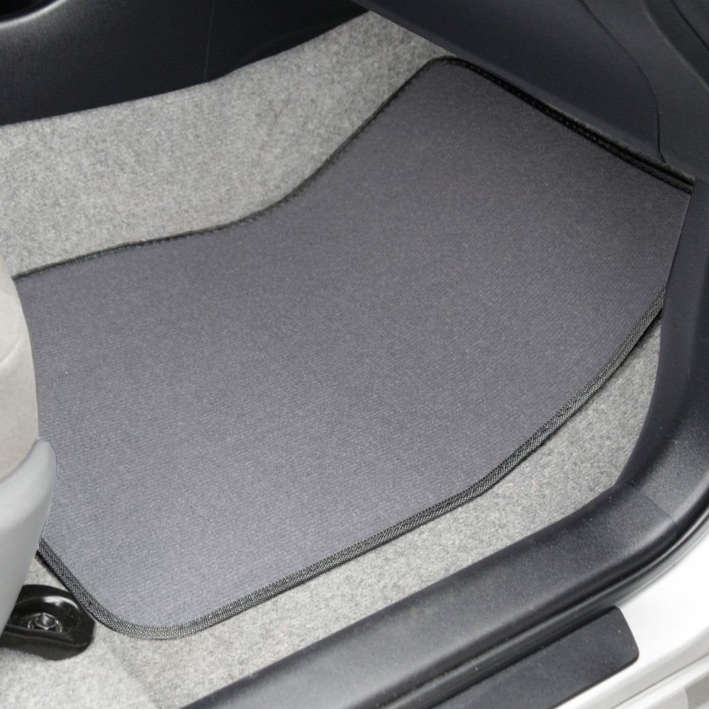 Premium 4Pc Set Of Carpet Car Floor Mats With Vinyl Safety Heel Pad For Car, Truck, Suv, Coupe Sedan, Medium Gray (Mt-100-Mg)