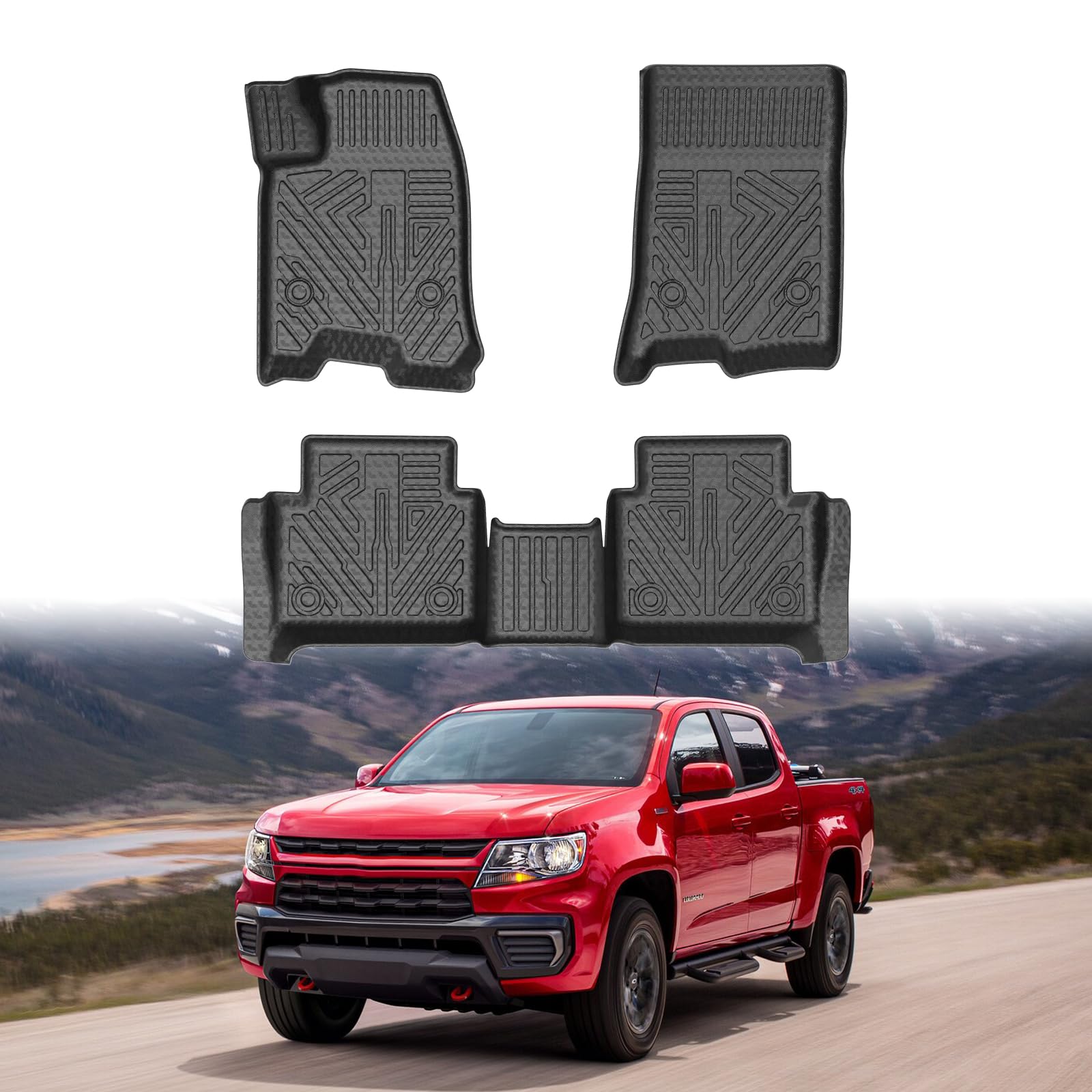 Mixsuper Floor Mats for Colorado/GMC Canyon 2023-2024, All Weather Floor Liners Durable 1st and 2nd Row Set Black