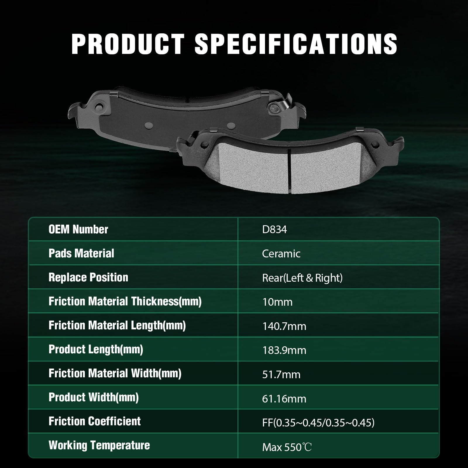 Automuto 8Pcs Front & Rear Disc Brake Pads Set D785 D834 For Cadillac Escalade Escalade Esv Escalade Ext For Chevrolet Avalanche