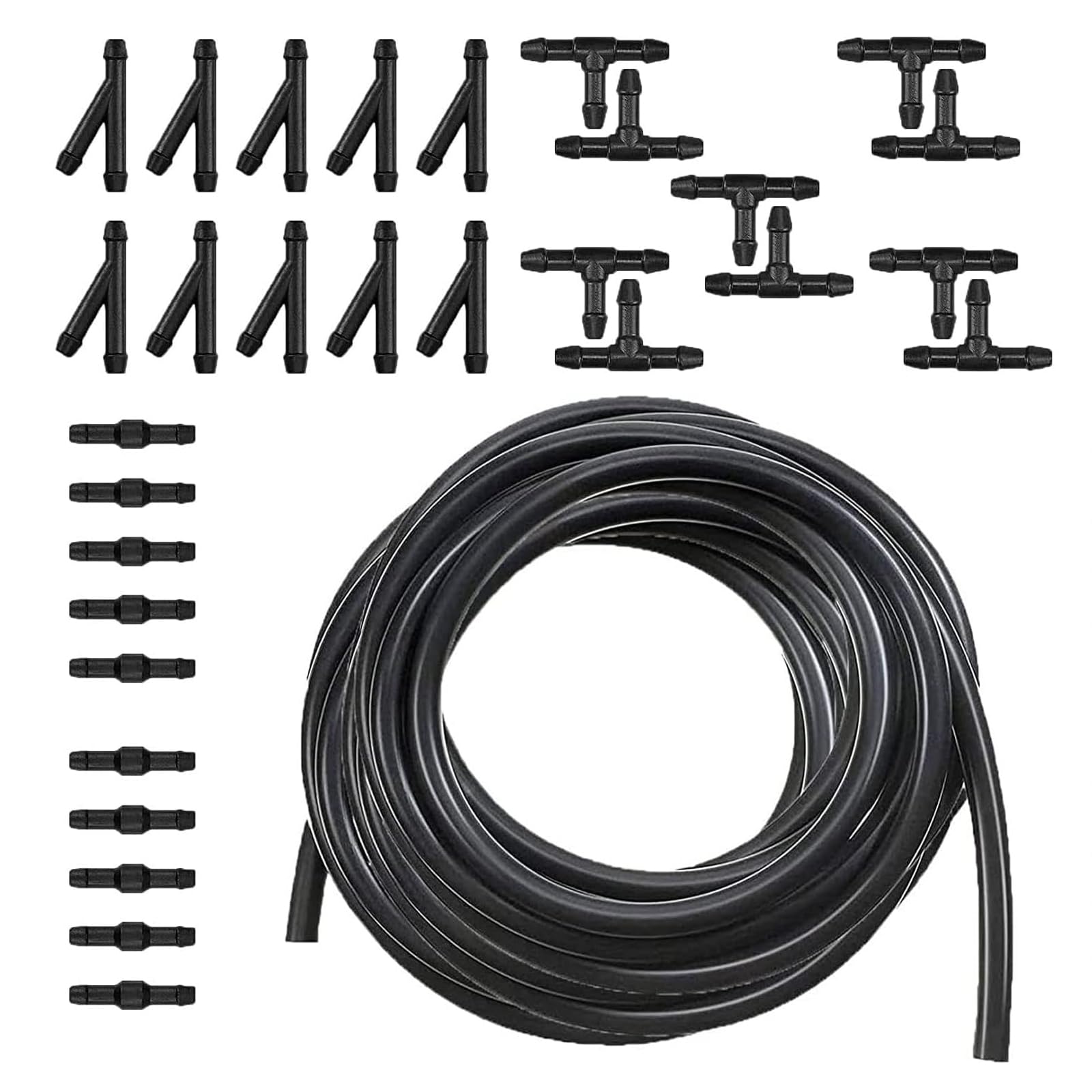 Slykew 30 PCS Car Windshield Washer Hose Kit, 13Ft Rubber Washer Hose, 30 PCS Vehicle Hose Connectors for Pump and Nozzles, Univ
