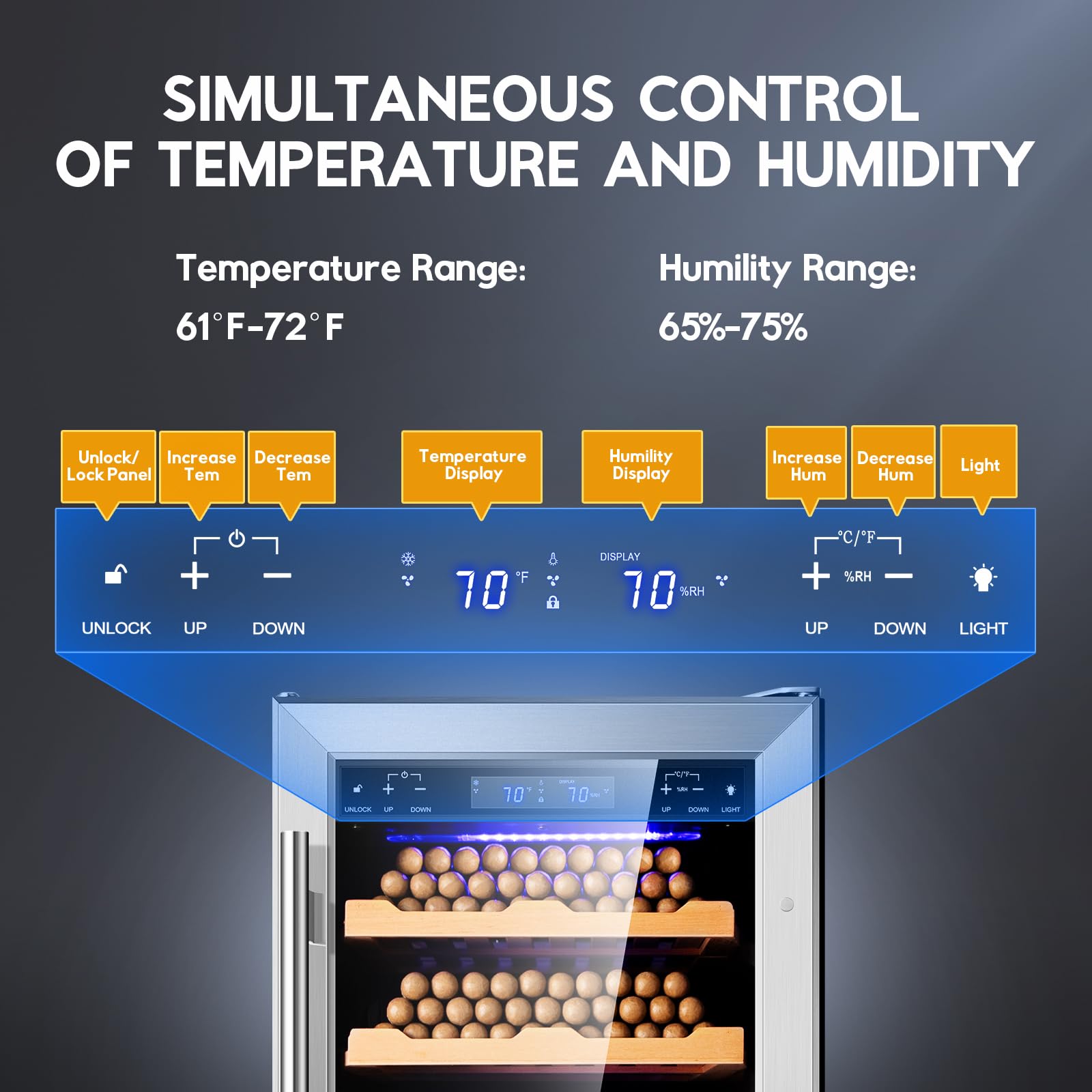 Tylza 88L Humidor Cabinet, Humidity & Temp Control Electric Humidor, 546 Counts Capacity, Safety Lock, Humidor With Digital Hygr