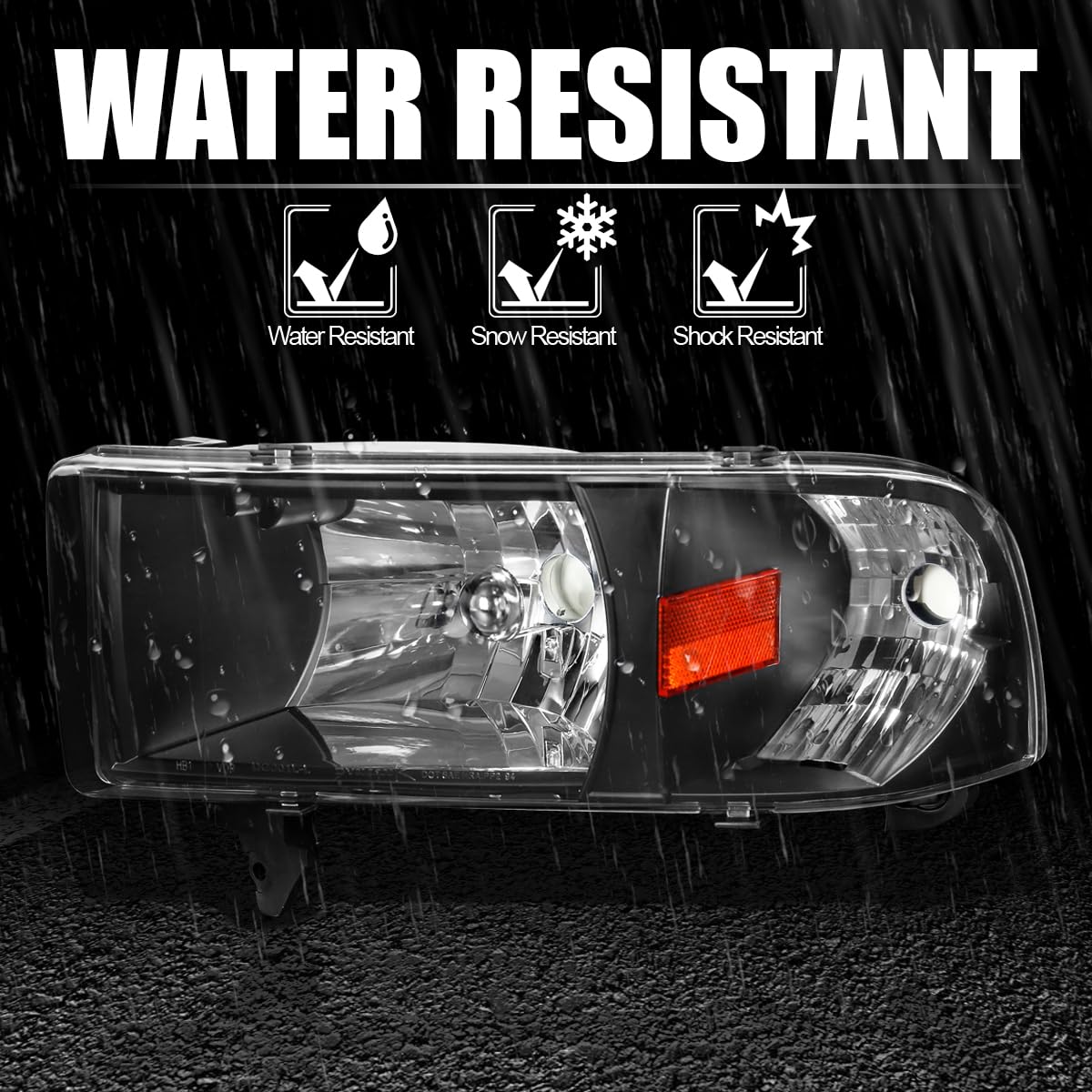 Spec-D Tuning 1PC Style Black Headlights Compatible with 1994-2001 Dodge Ram 1500, 1994-2002 Ram 2500 3500, L+R Pair Head Lights Lamps Assembly