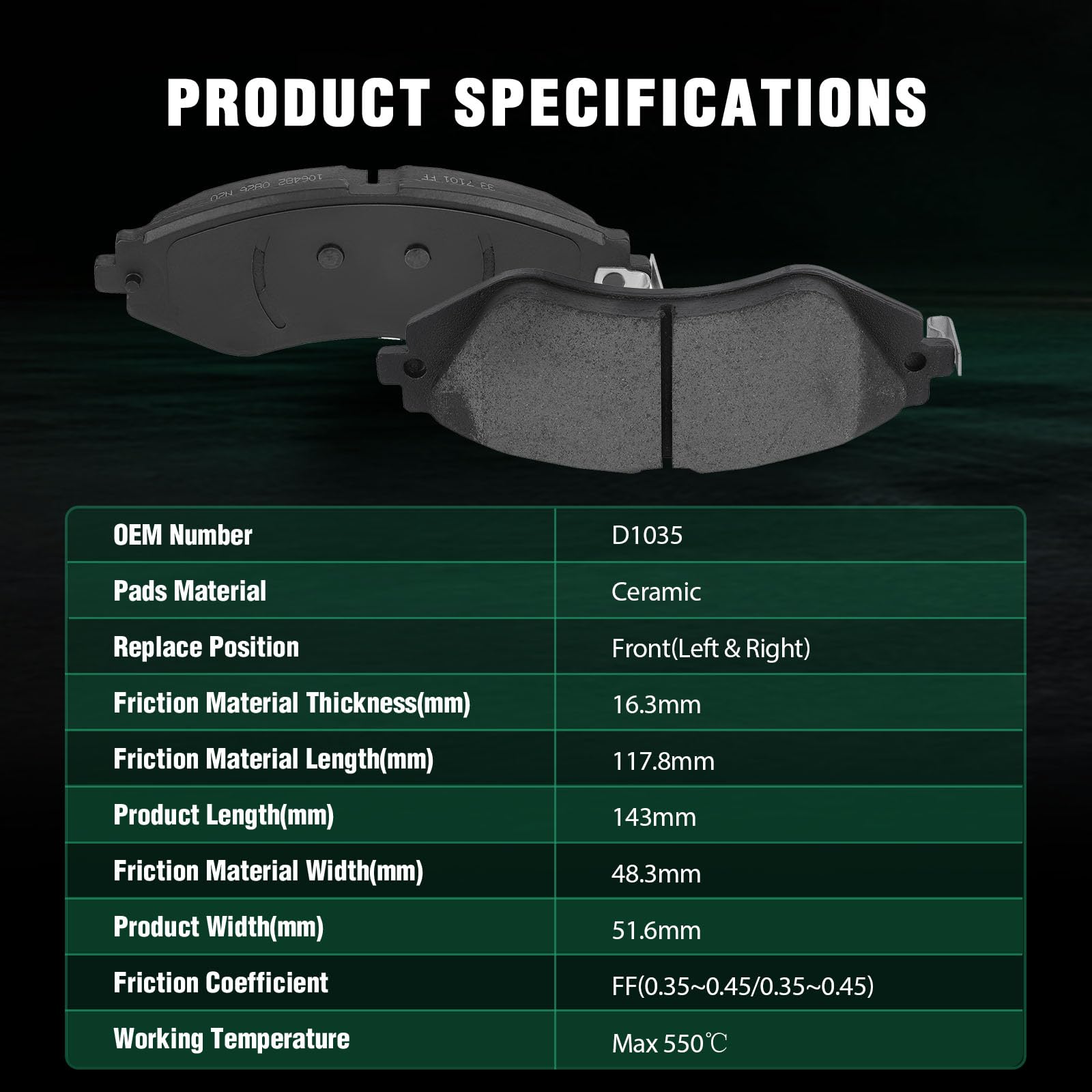 Automuto 4Pcs Front Ceramic Disc Brake Pads Set D1035 For Chevrolet Aveo Aveo5 Optra Spark Spark Ev For Pontiac G3 G3 Wave Wave