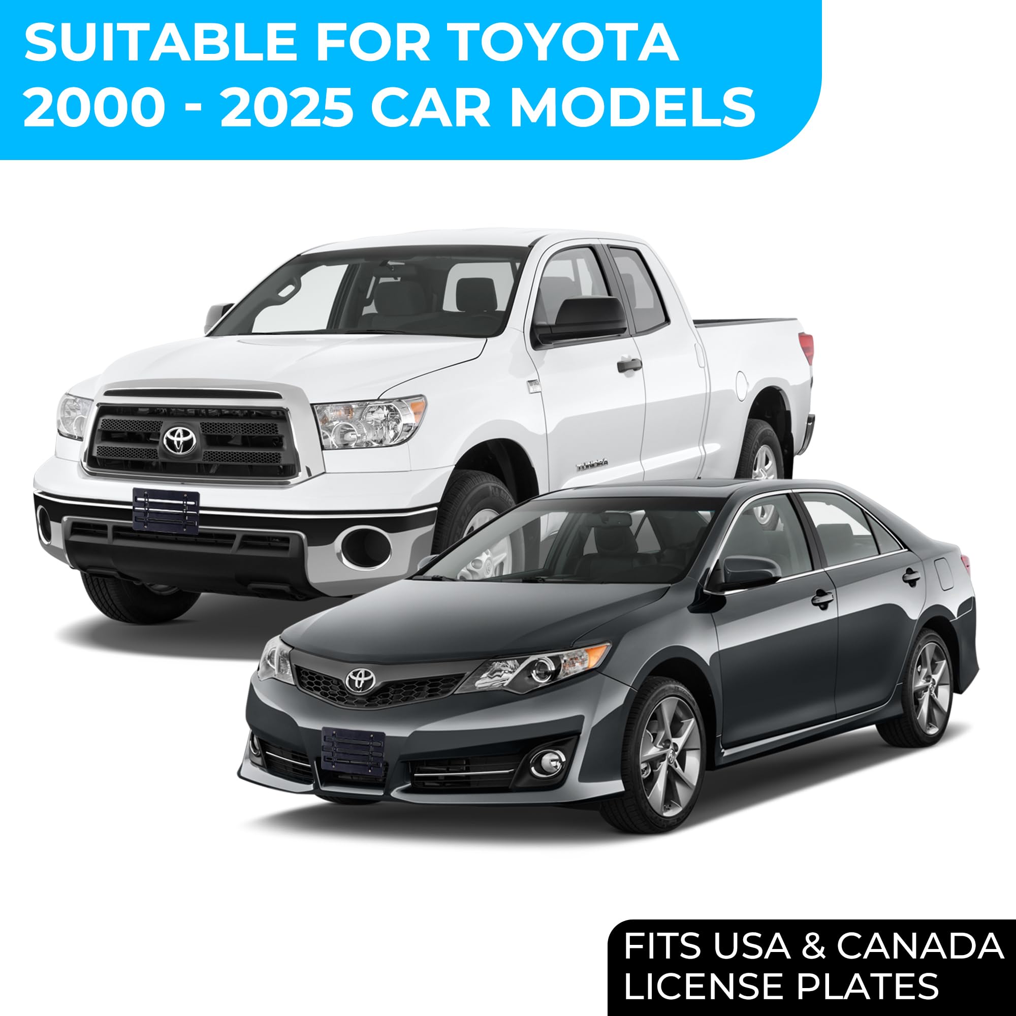 Front Bumper License Plate Bracket For Toyota 2000-2025, Plate Holder Set W 6 Unique Screw Bolts & Wrench Kit, License Tag Mount