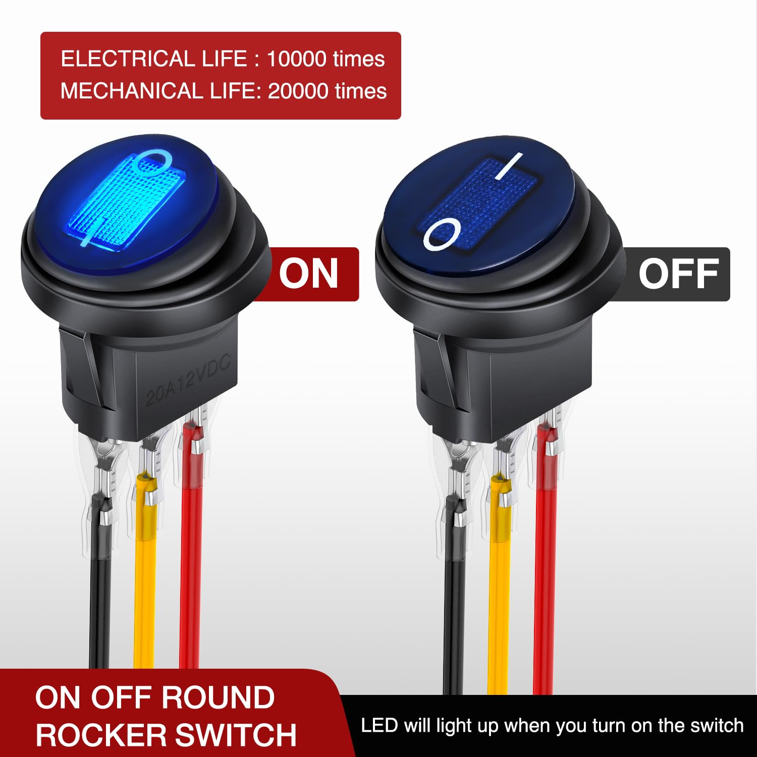 Nilight 5Pcs Waterproof Round Rocker Toggle Green Red Blue Yellow Led Switch 12V 20A 3 Pin On Off Spst For Car Truck Boat Marine