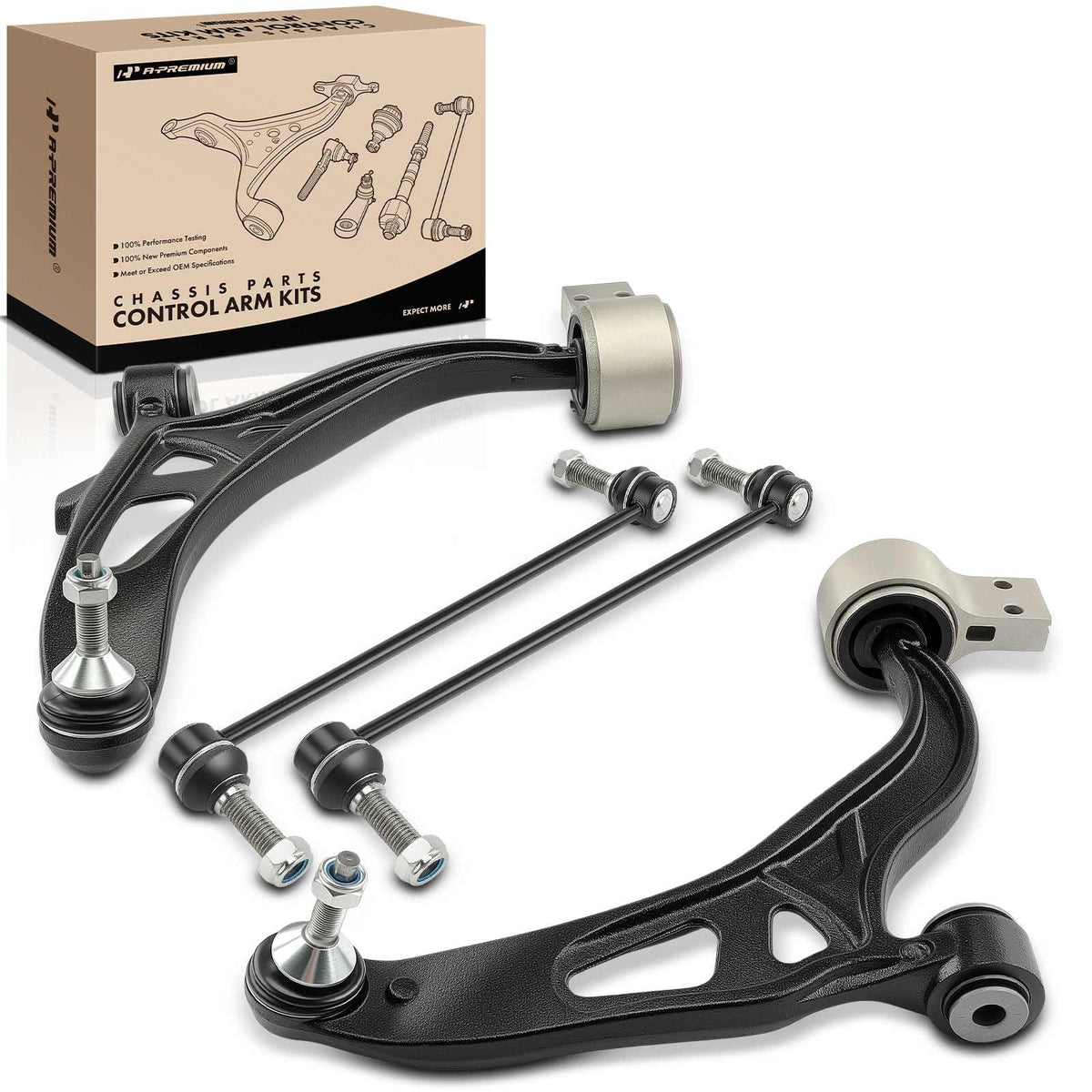A-Premium Set of 4, Front Lower Control Arm, Sway Bar Link, Compatible with Ford Explorer 2011-2019, Police Interceptor Utility 