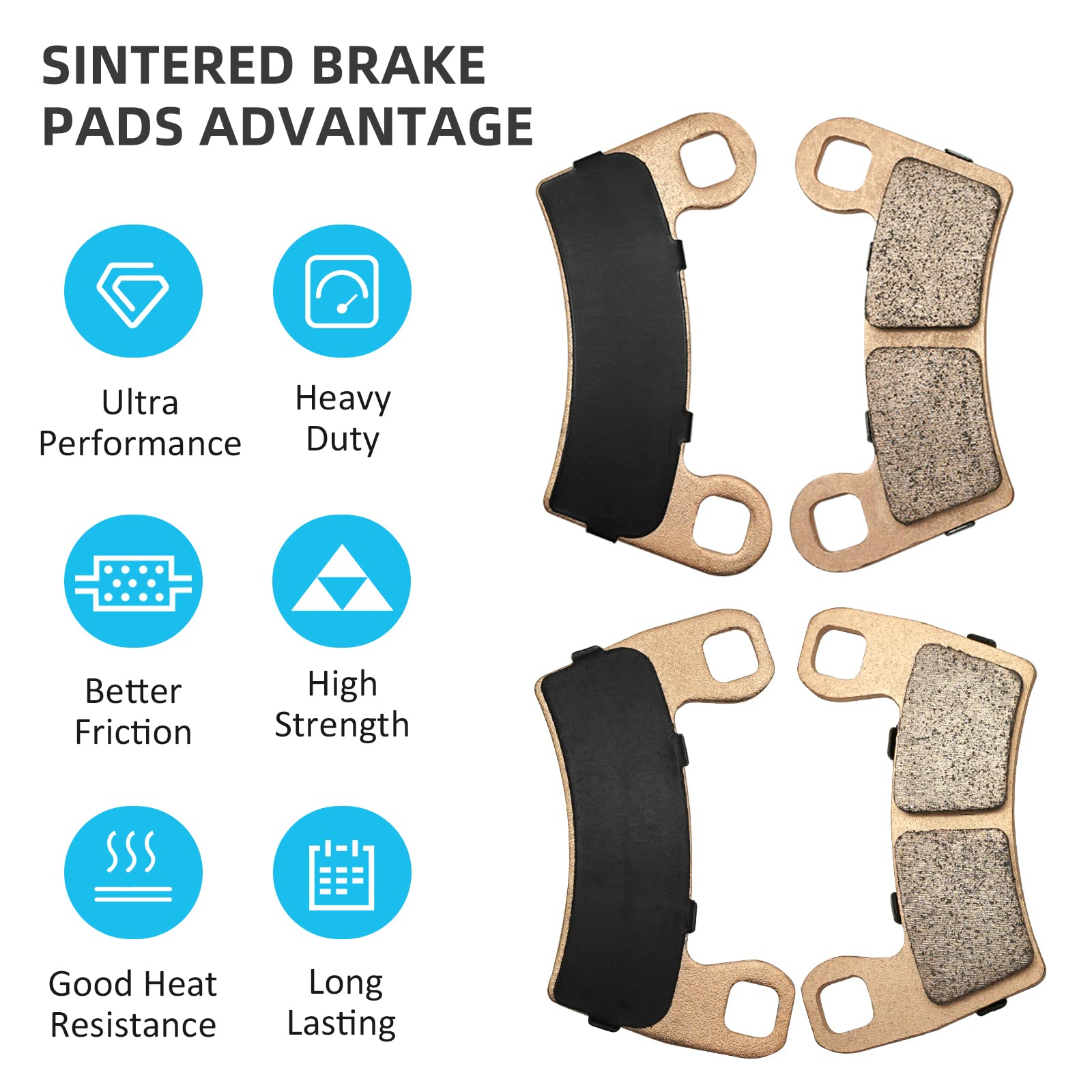 Front & Rear Brake Pads Sintered for Polaris RZR 900 S-900 S-1000 2-Seater Trail 2015-2024, OEM# 1911085 2206025 2203318 2208936