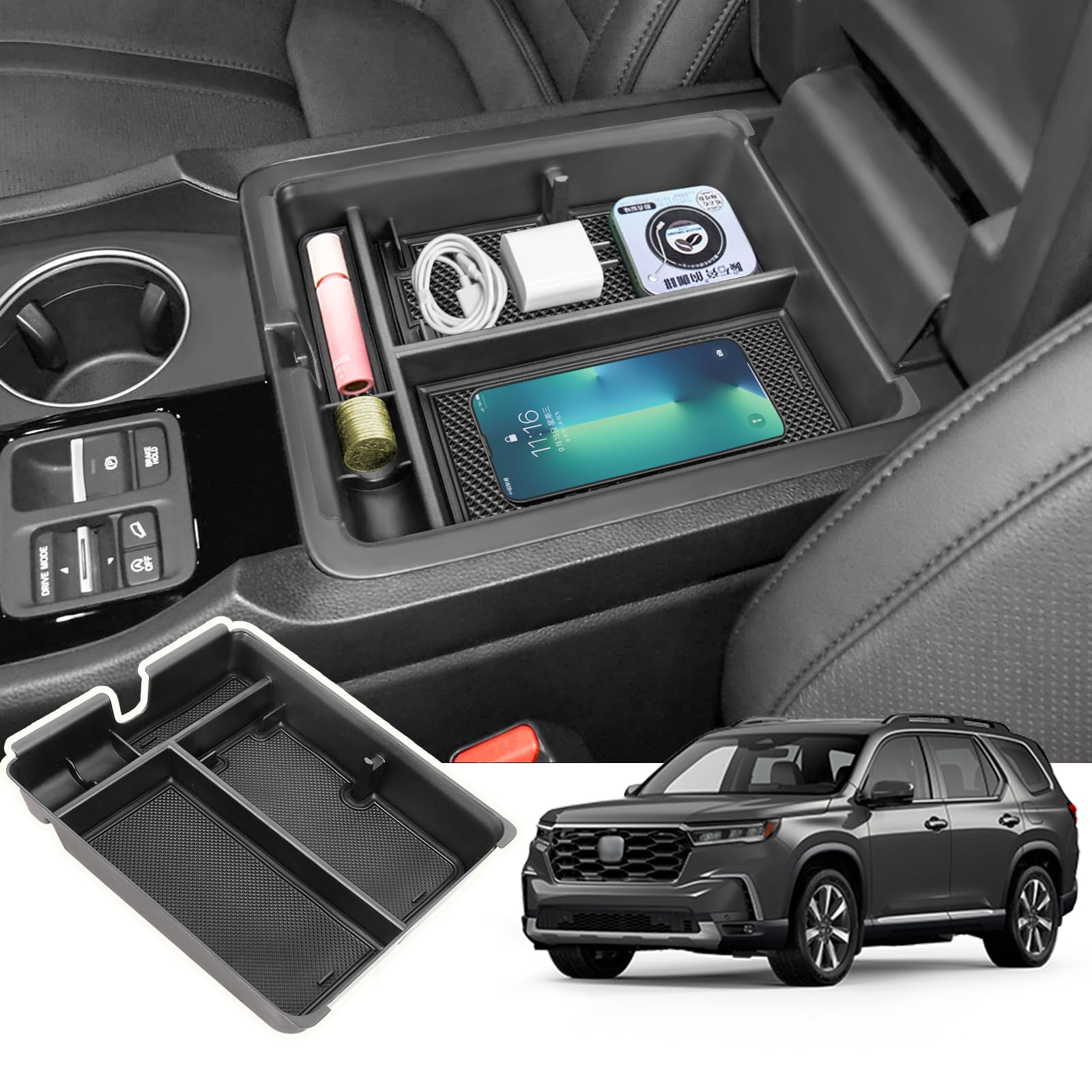 Neepiar Center Console Organizer Tray Compatible with 2023 2024 Honda Pilot Insert Tray Storage Organizer Interior Divider Acces