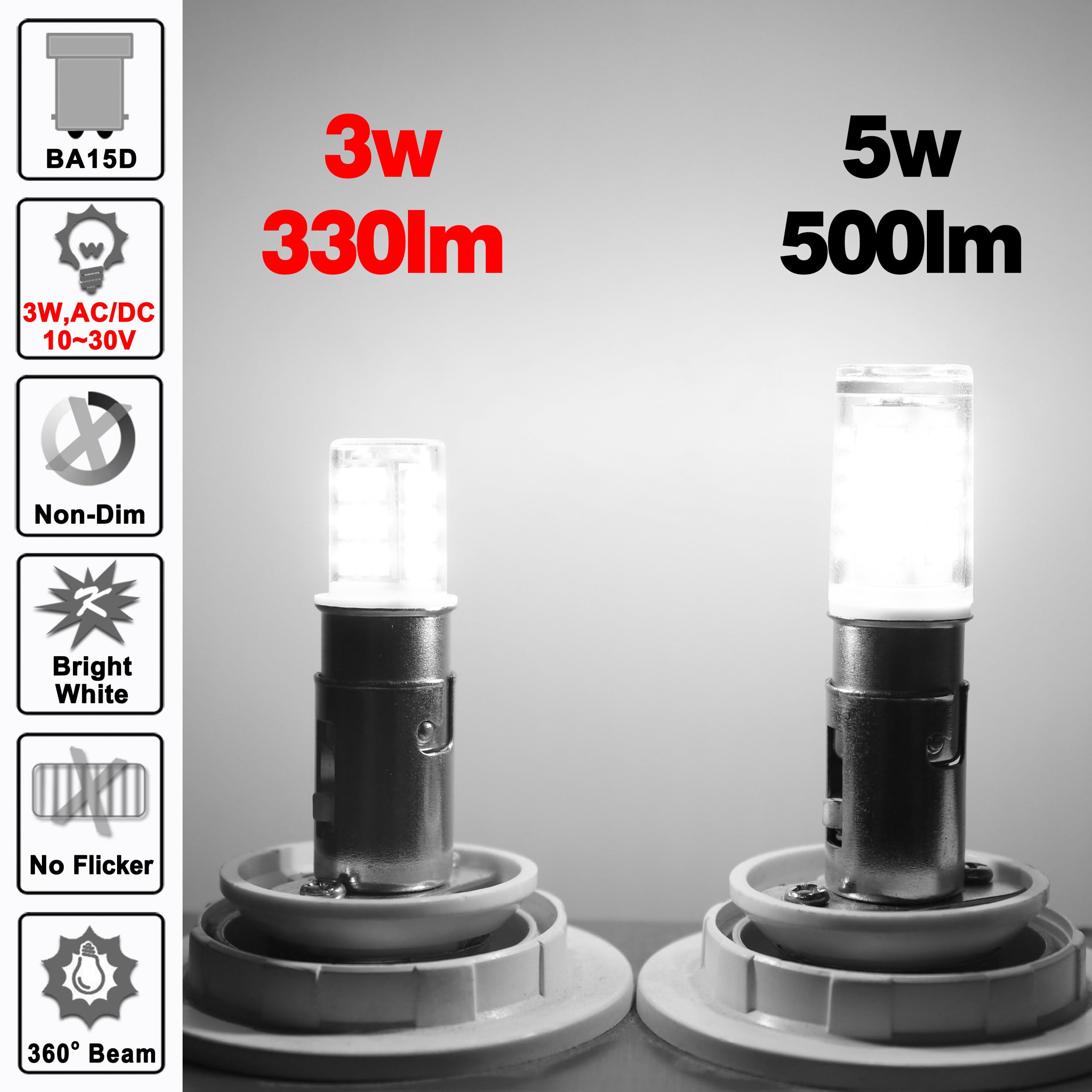12V Ba15D Led Rv Camper Interior Light Bulbs,1076 1142 1176 S8 3W 6000K Daylight Bright White,Double Contact Dc Bayonet Base,Ac1