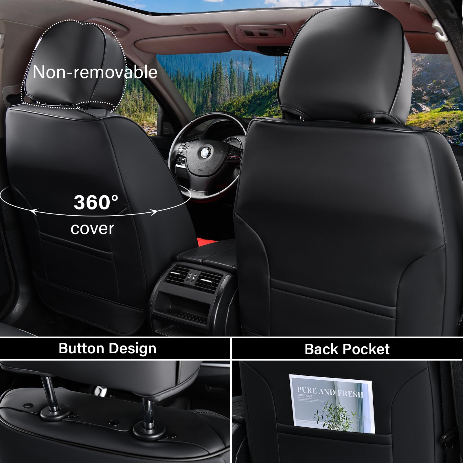 Coverado Car Seat Cover Front Seat, Red Seat Covers Front Seats, Nappa Leather Waterproof, Car Seat Cushion, Car Seat Protector