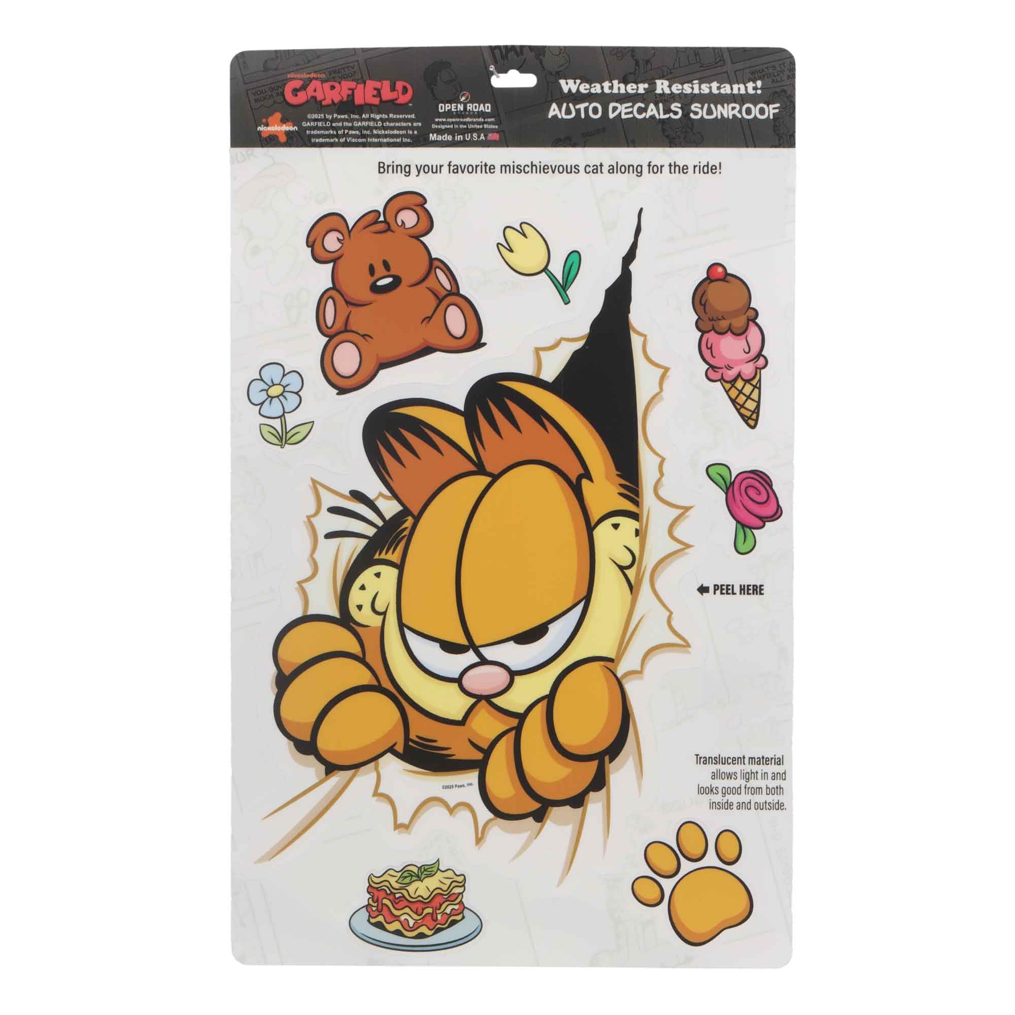 Garfield Breaking Through Adhesive Vinyl Sunroof Decal - Fun Set of Garfield Stickers for Car Window or Sunroof, 1 Pack (8 Count