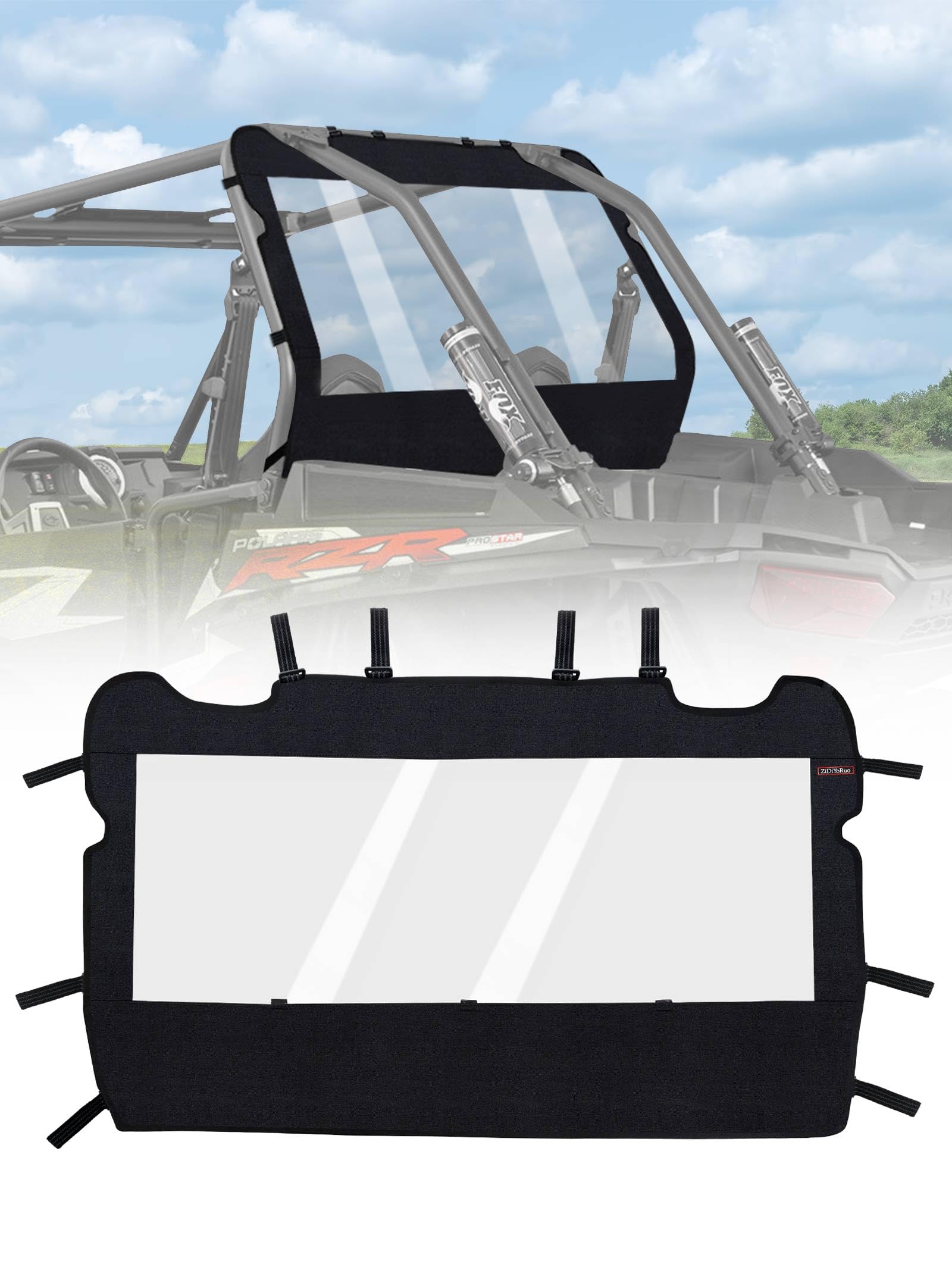 Zidiyoruo Utv Soft Rear Windshield -Polaris Rzr Back Window - Durable, Easy Install, Compatible With Rzr Xp 1000 & Turbo (2014-2023) - Rear Wind Cover Keeps Air/Rain/Dust/Pebbles/Mud Away From Seats