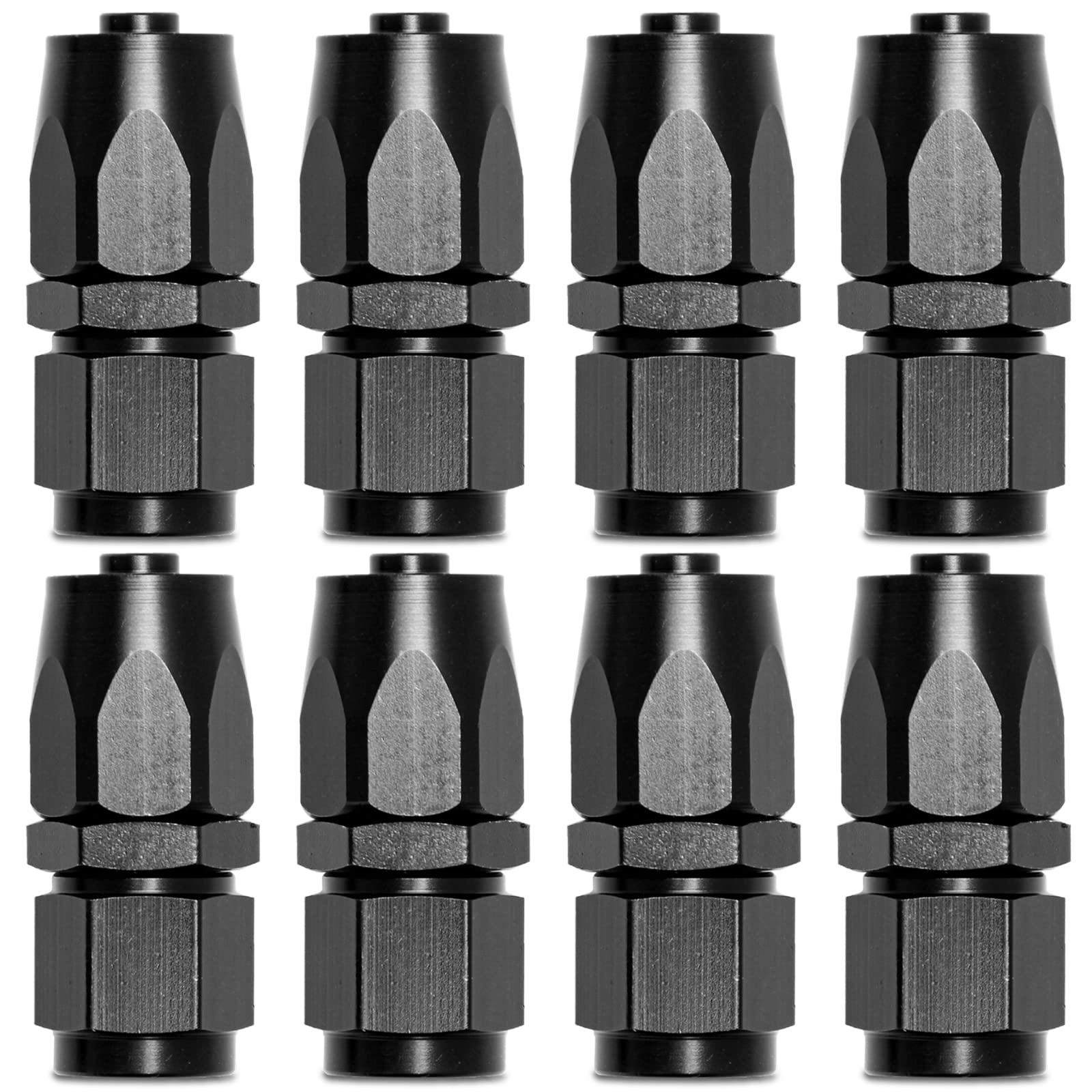 Shineyoo 6An Straight Swivel Hose End Fitting Adapter Black 8 Pcs For Braided Fuel Oil Gas Line Hose End 6 An Fittings Aluminum
