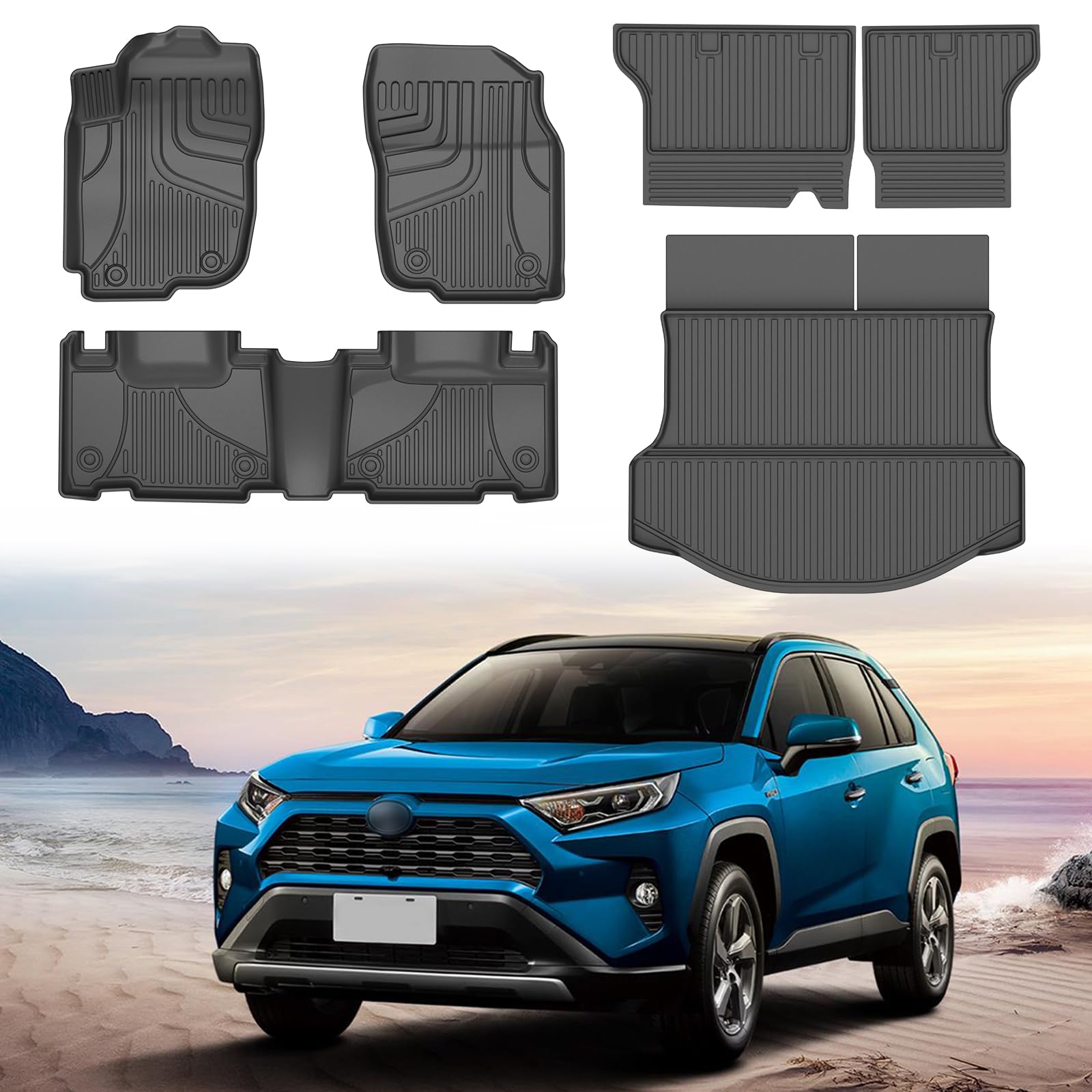 Aomsazto Floor Mats For Toyota Rav4 2013-2018 (Include Hybrid) Full Set All Weather Tpe Custom Fit Floor Mats For Toyota Rav4 1S