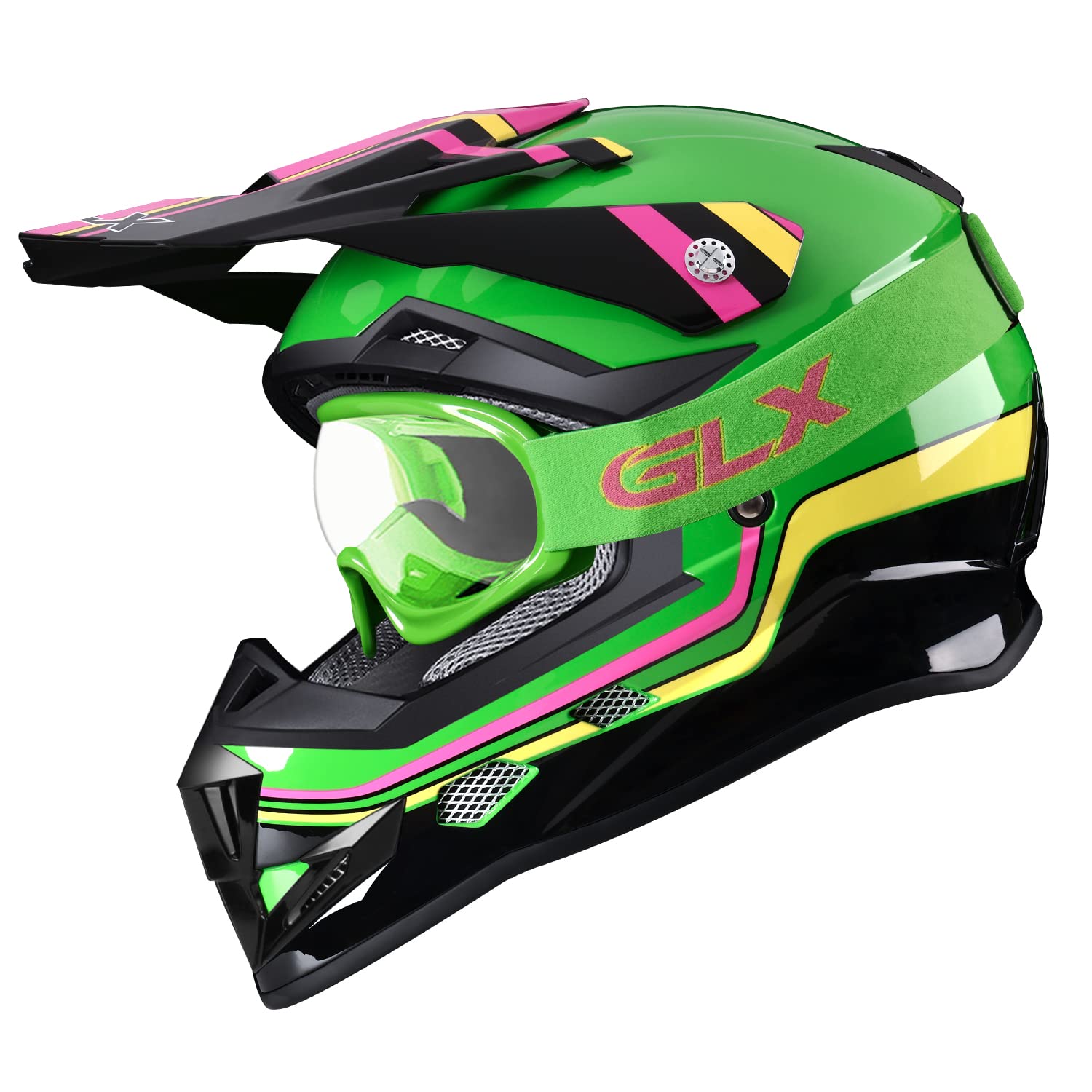 Glx Gx623 Youth Atv/Dirt Bike Helmet Combo - Retro Green, Small - Dot