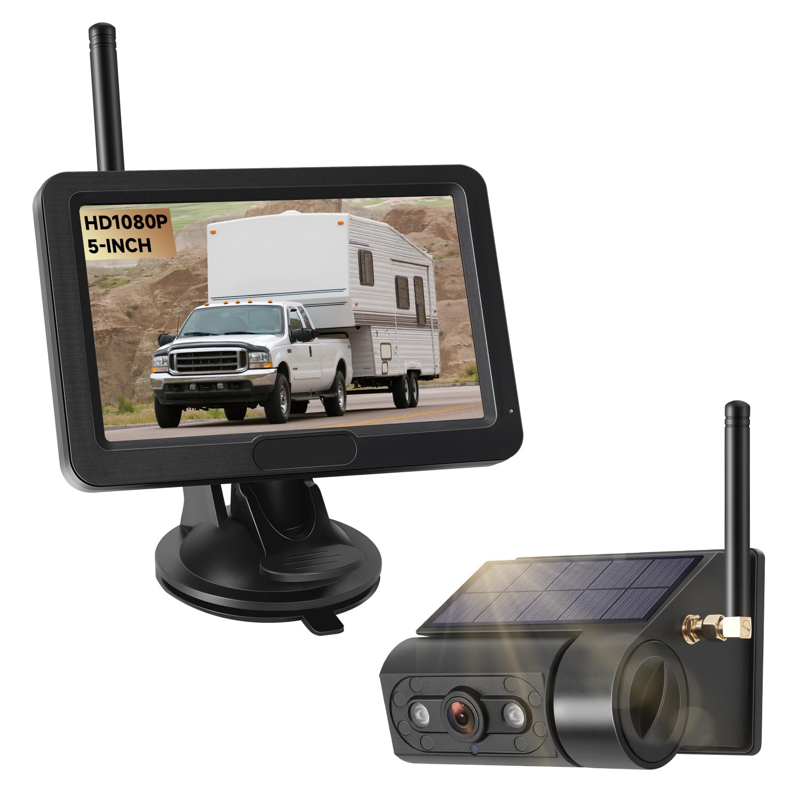 Magnetic Solar Wireless Backup Camera With 5    Hd Monitor, No Wiring, Built-In 10,000Mah Battery, Ip68 Waterproof,Ir Night Visi