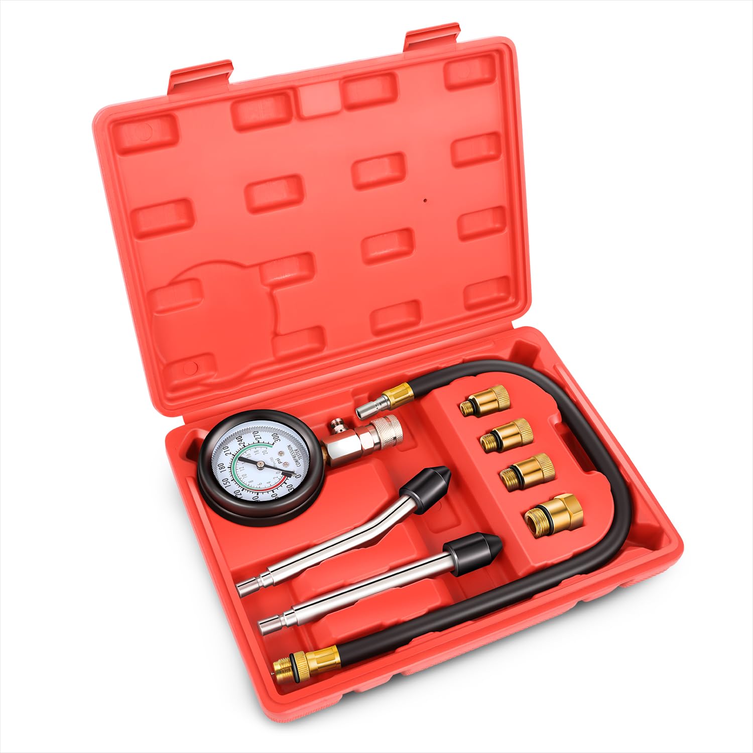 DNA Motoring 8PCS Compression Gauge Compression Tester Kit with M10 M12 M14 M18 Adapters for Car Truck ATV Motorcycle, TOOLS-003