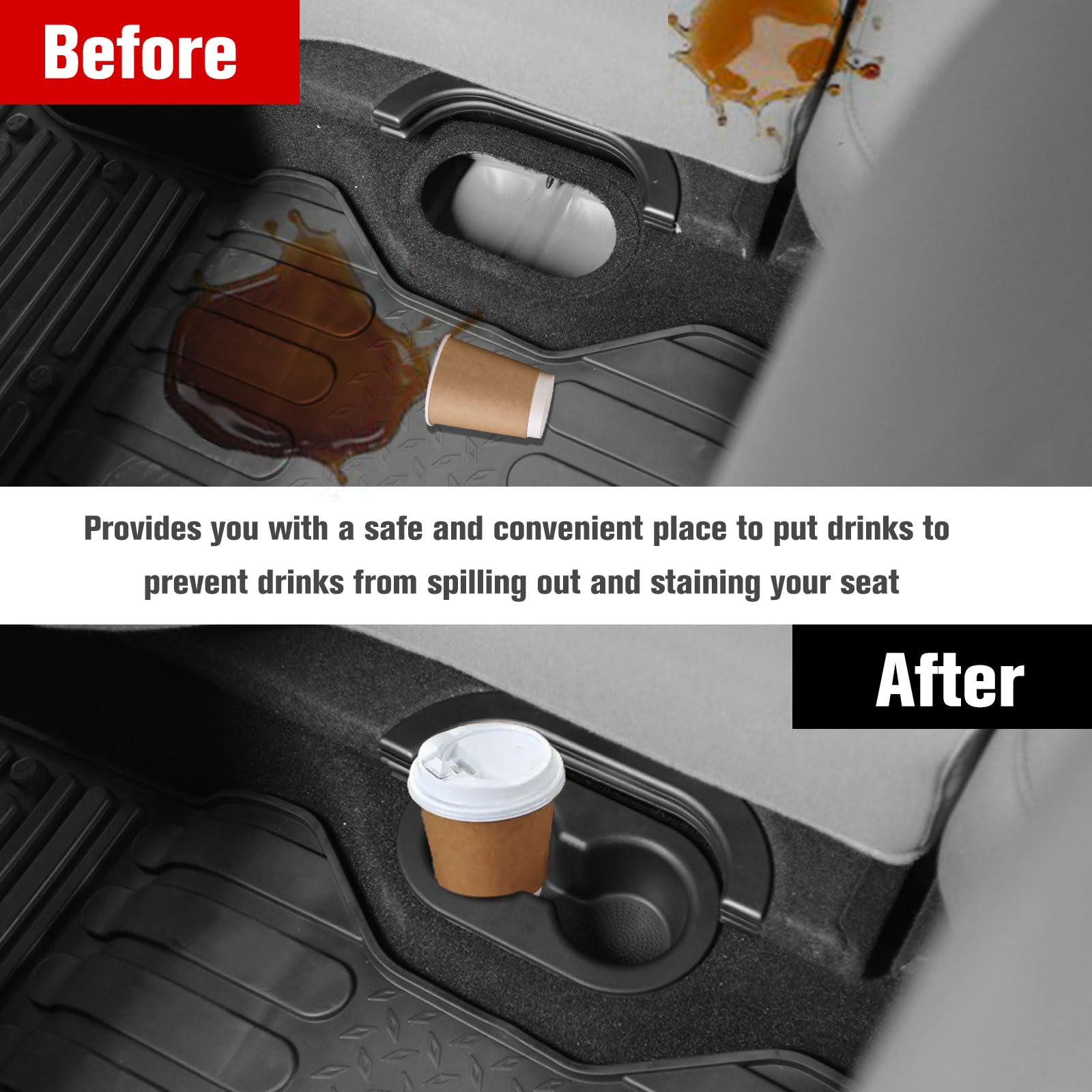 Litmiracle Rear Seat Cup Holder Compatible With Dodge Ram 1500 2500 3500 4500 & Dodge Dokata 2002-2017, Dual Drink Cupholder Replaces# 5Hd65Dx9Ac,Abs Plastic, Black