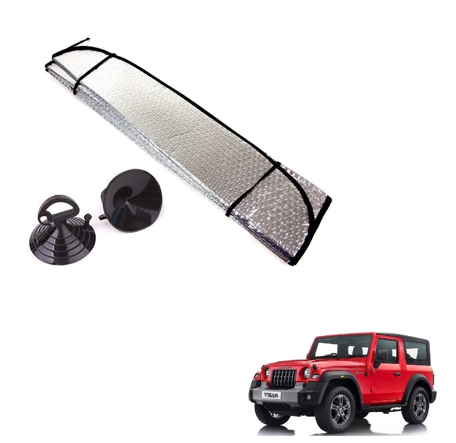 Auto Addict Car Sunshades Aluminium Foil Foldable Windshield (Front Window,Rear Window,1 pc) Sunshade for Mahindra Thar