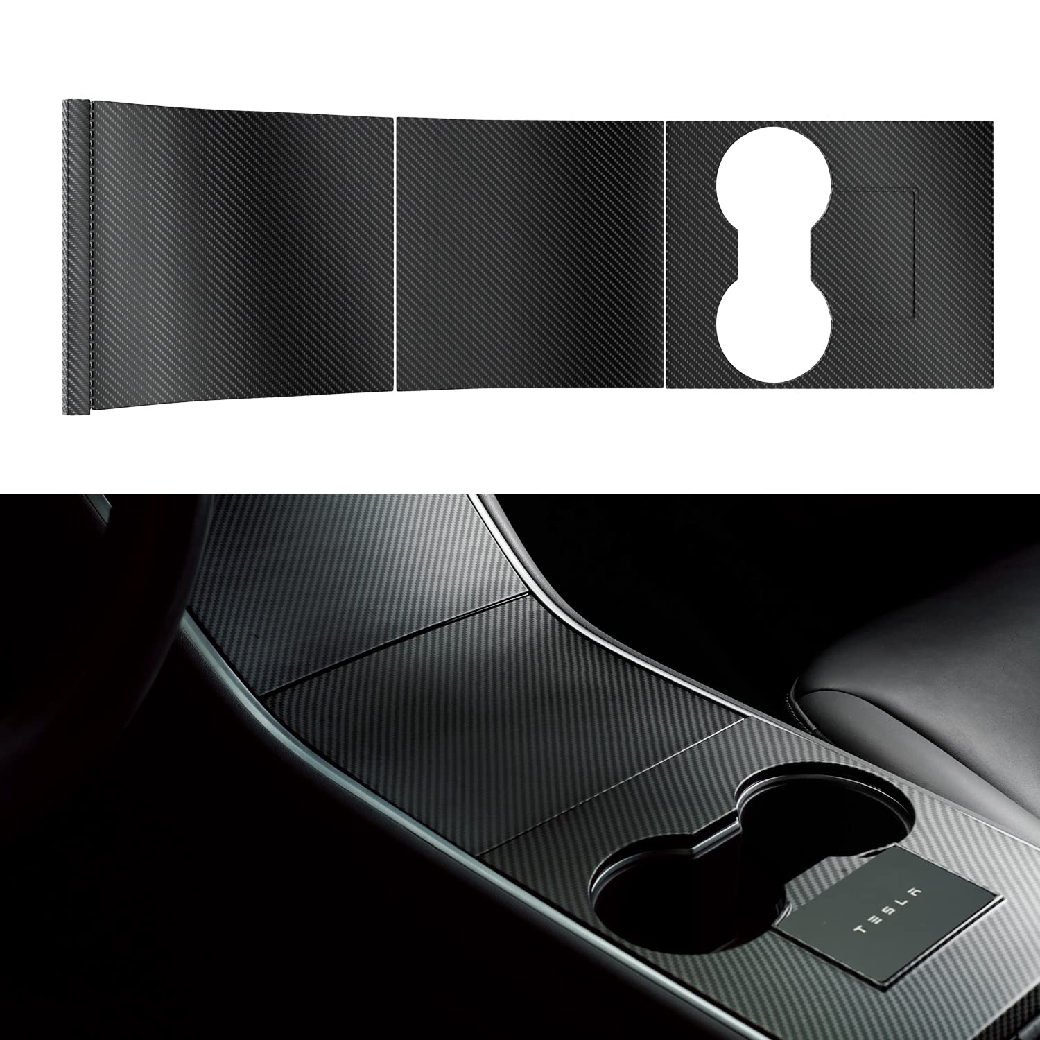 Nestour 2016-2020 Tesla Model 3 Model Y Center Console Wrap Cover Kit, Non-Trace Remove Center Console Protector Accessories, Premium Abs Material. (Matte Carbon Fiber)
