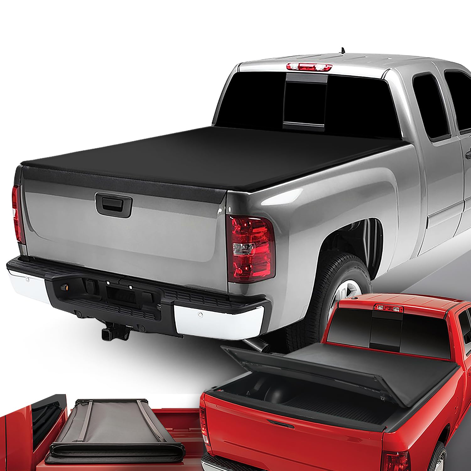 Dna Motoring Truck Bed Soft Tri-Fold Adjustable Tonneau Cover Compatible With 07-18 Silverado Sierra 1500 5.75Ft Fleetside/Style