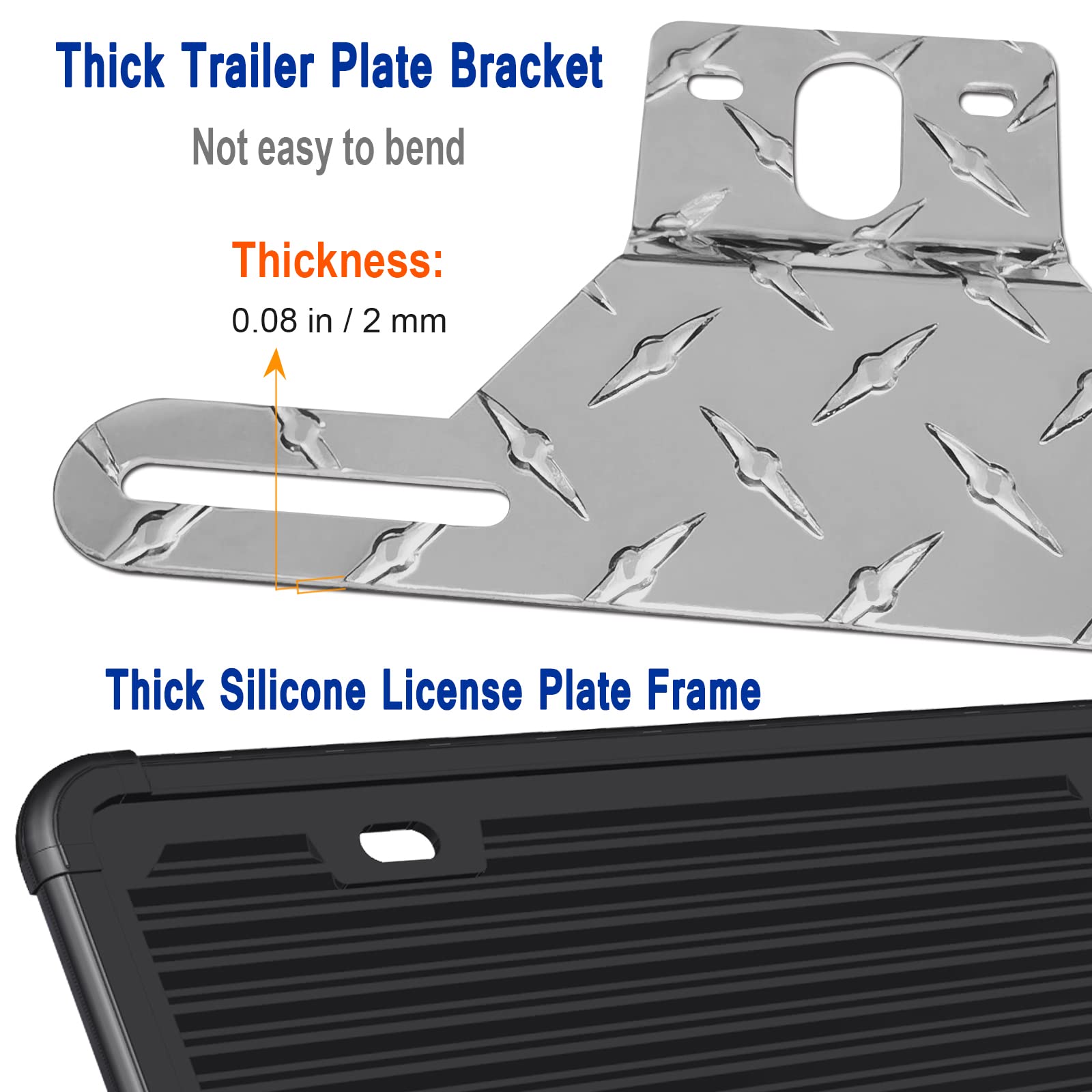 Aootf Trailer License Plate Bracket Holder- Truck/Rvs/Boats Aluminum Car Tag Frame And Black Silicone Cover, Universal License Plate Light Mounting Kit With Stainless Steel Screw Cap