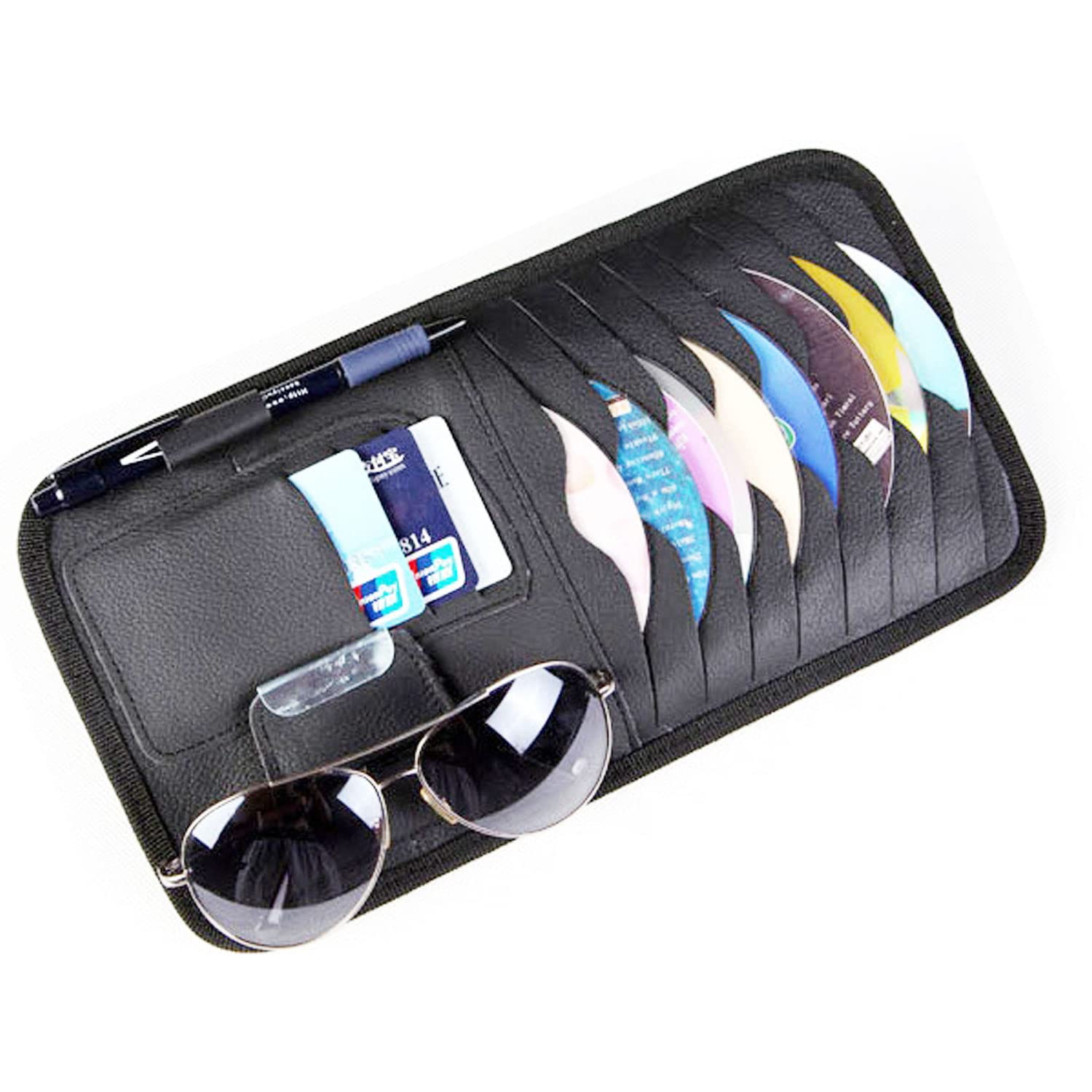 2 Pack Car Sun Visor Interior Accessories Cards, Sunglasses, Pens Storage Holder - Cars With 8 Cd Or Dvd Storage Sleeves, Black
