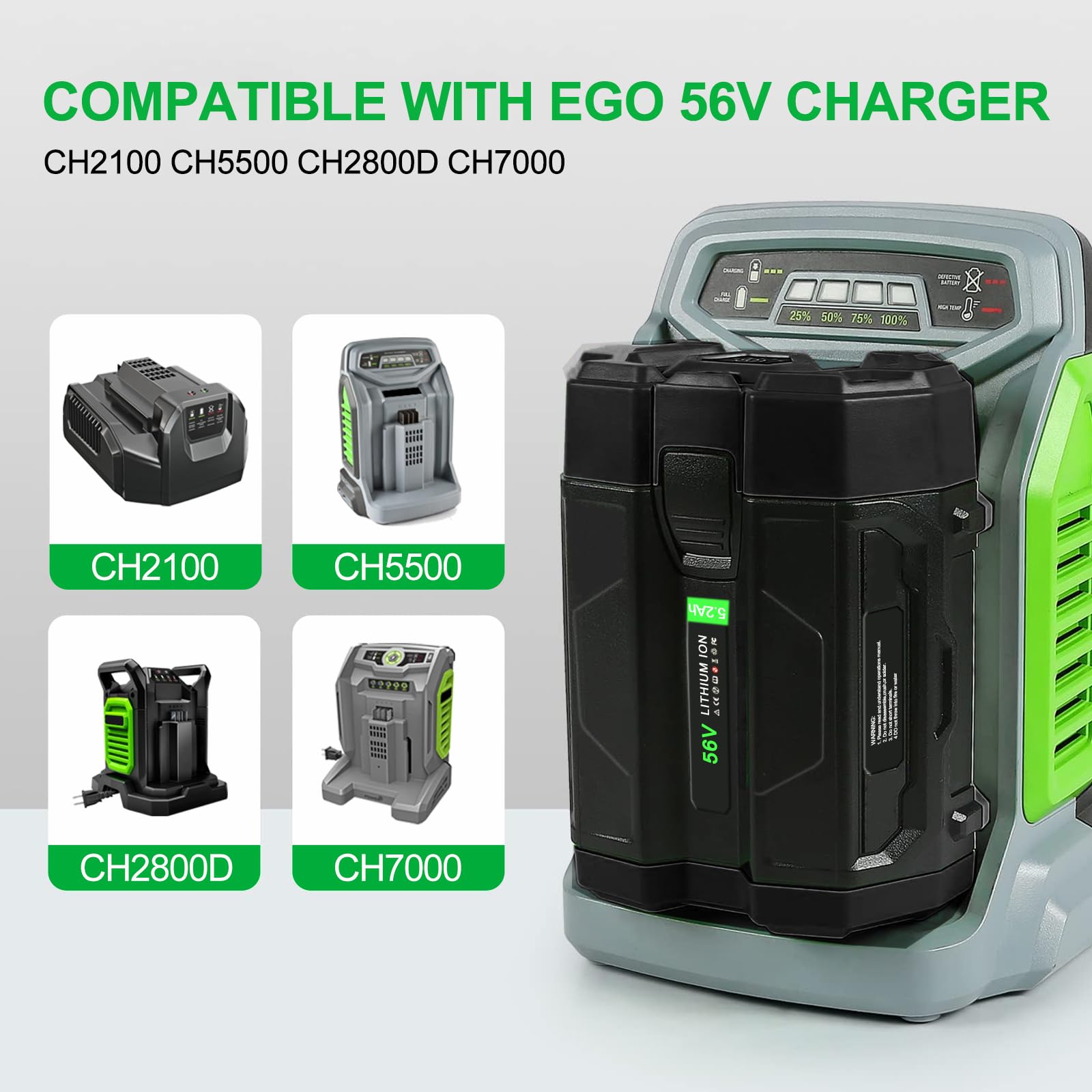 Jgspj 56V 5.2Ah Lithium Battery Replacement For Ego 56V Battery Ba2800 Ba2800T Ba4200 Ba1400 Ba1400T Ba4200 Compatible With St15