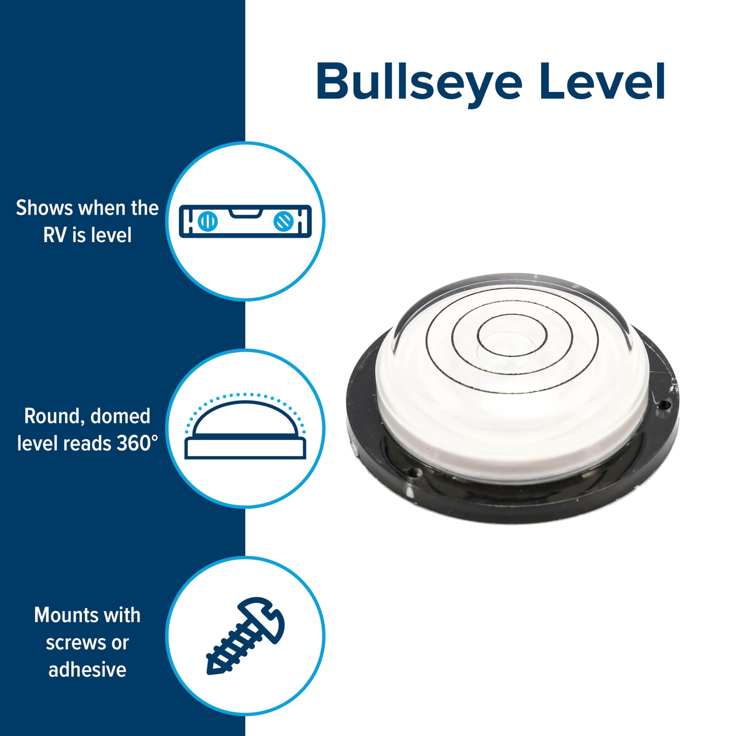 Camco Camper/Rv Level - Features Bullseye Bubble Level Design For Fast Settling - Reads 360-Degrees Simultaneously - Can Be Mounted Or Free Standing (25573)