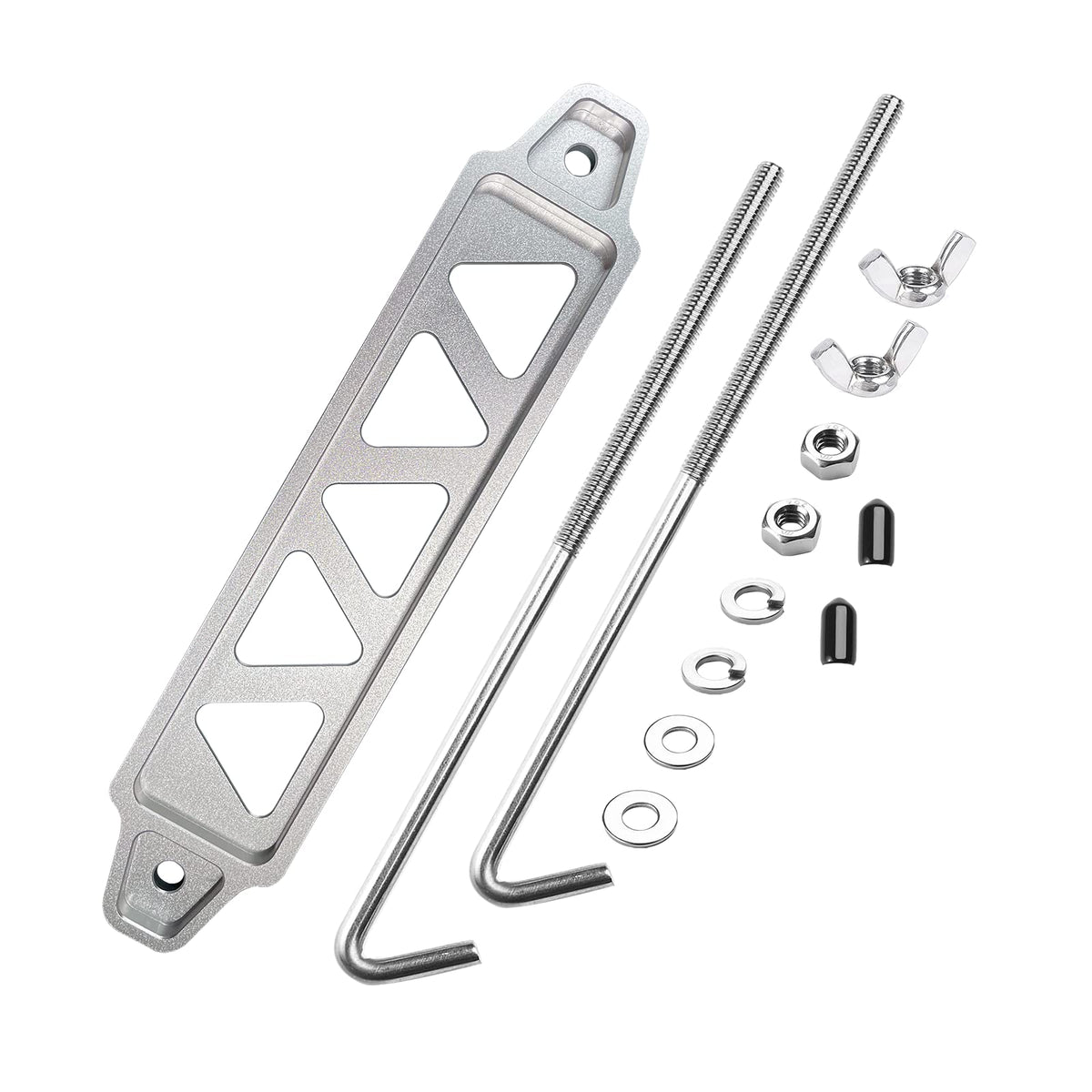 Aronova Battery Hold Down Sets,With Billet Aluminum Battery Tie Down Bracket And 18-8(304) Stainless Steel J Bolts (Silver, 10 I