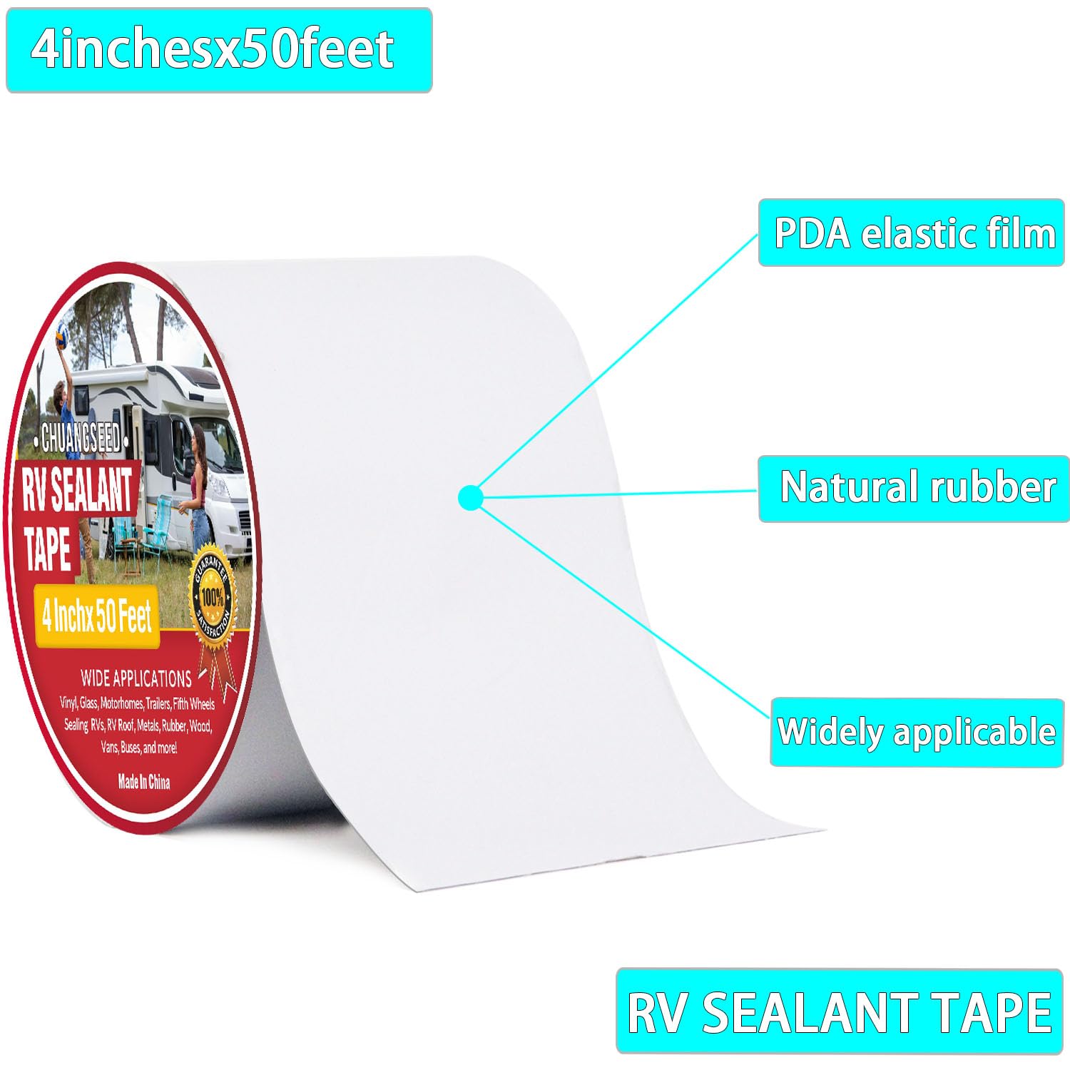CHUANGSEED RV Roof Tape White, 4 Inch X 50 Feet, RV Sealant Tape, Roof Patch Repair Tape for Camper Roof Repair, Trailer Roof Se