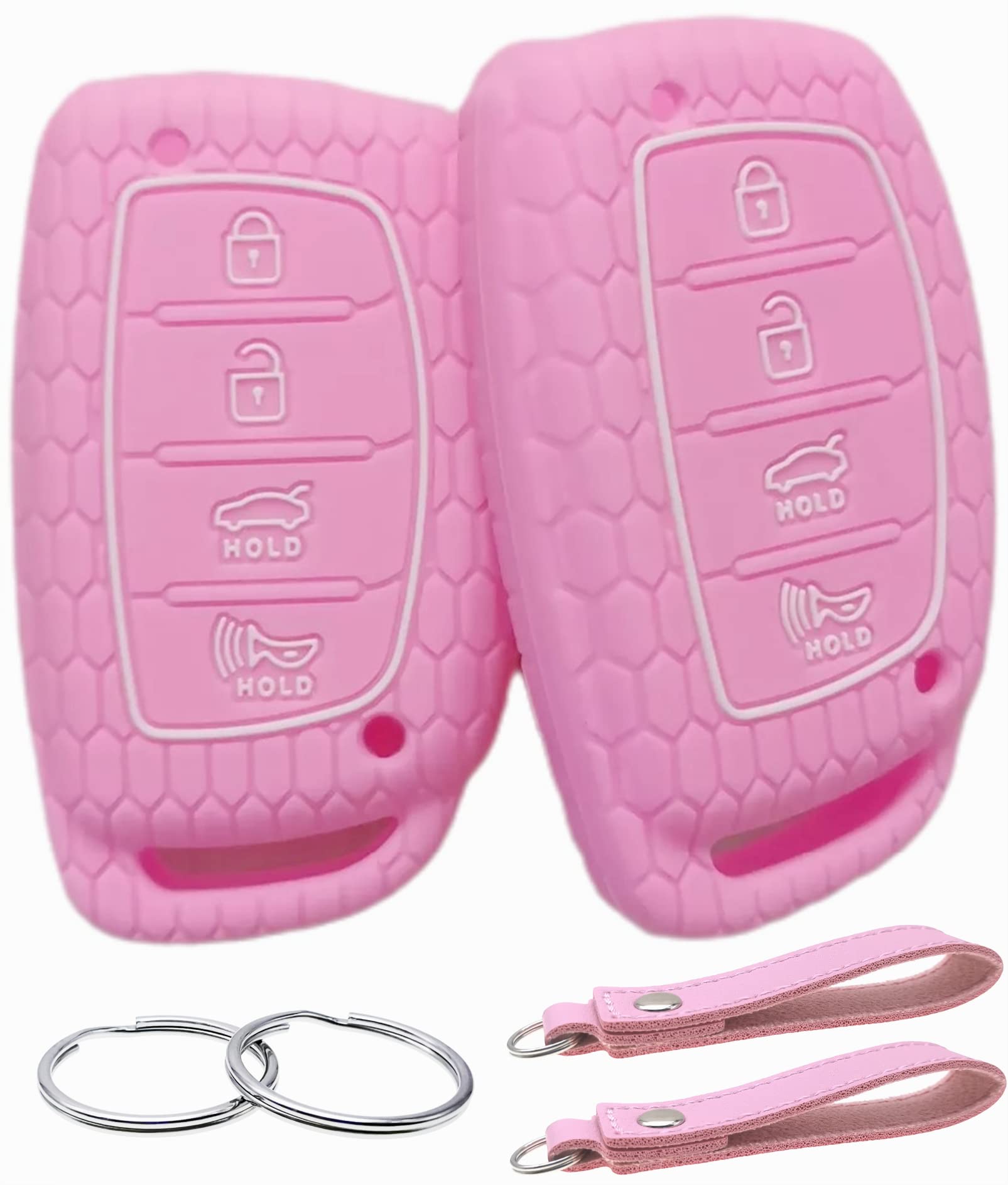 Reprotecting Silicone Rubber Key Fob Cover Compatible With 2016-2021 Hyundai Elantra Elantra Gt Ioniq Sonata Tucson Sy5Mdfna433《Not For Keys With Eject/Fold Buttons》(4 Button Smart Key, Pink Pink)