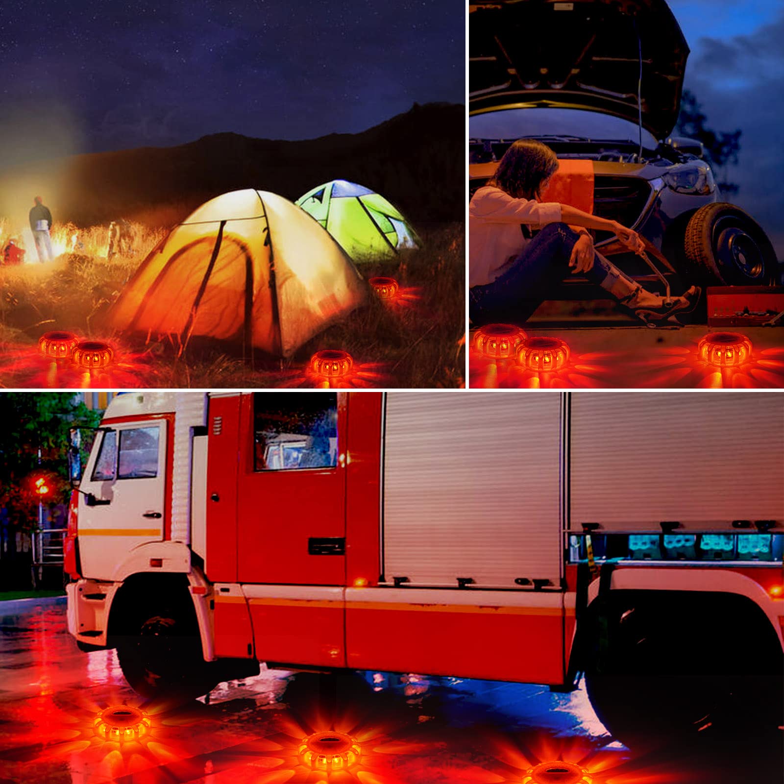 Heigpan Gp903 Led Road Flares Safety Flashing Warning Lights, Magnetic Base Hook Carrying Bag 9 Flash Modes, For Car Truck Boat