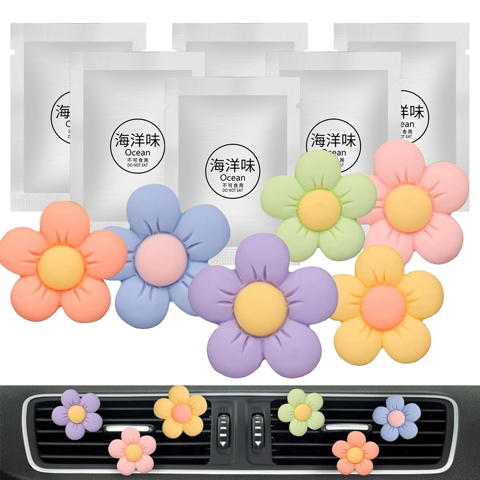 Cute Car Decor Interior Aesthetic Accessories For Women 6Pcs Girly Flower Cars Air Freshener Vent Clips For Girls Pink/Purple/Bl