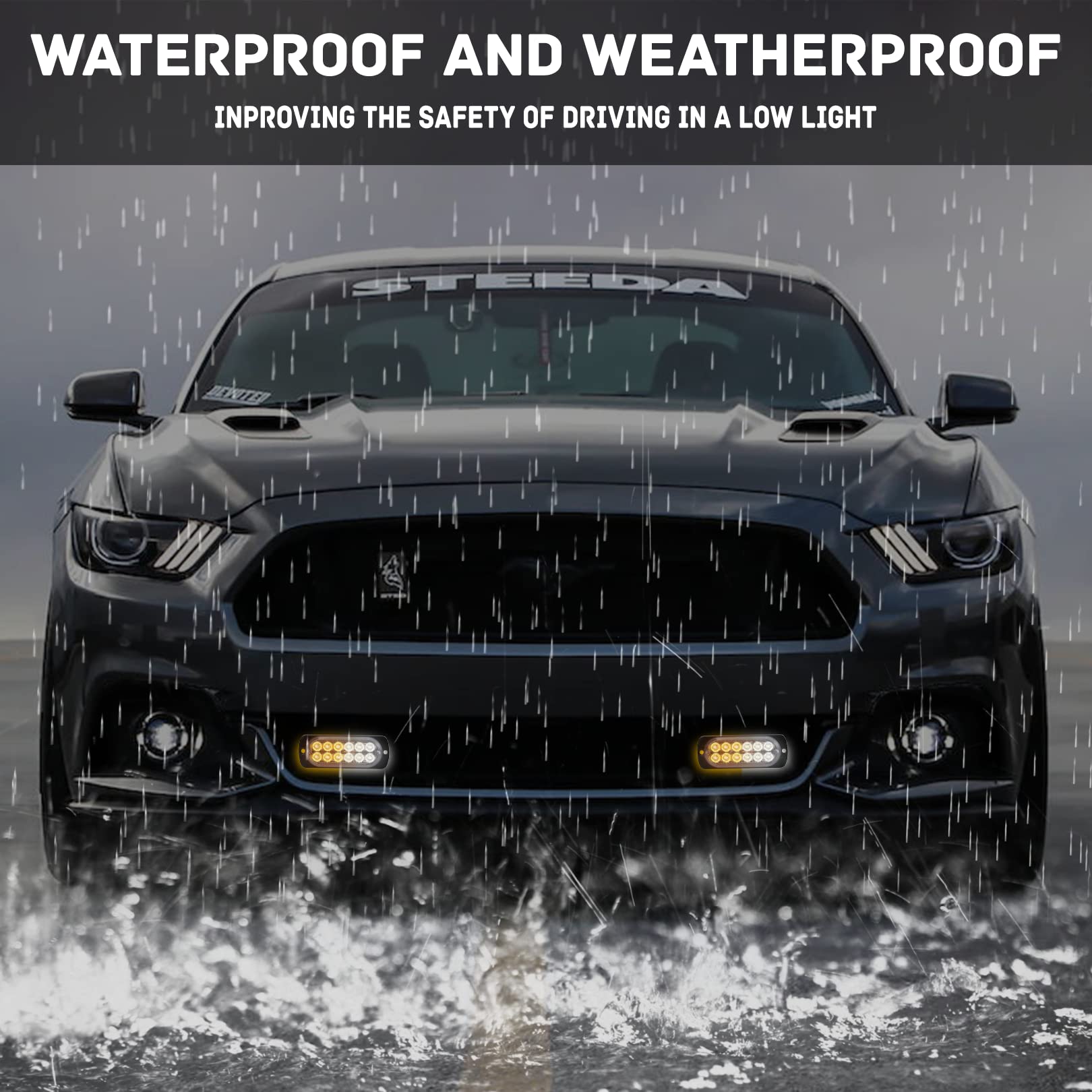 4-Pack 12 Led Amber Strobe Lights Vehicles Trucks Emergency Strobe Lights Kit 12V -24V Warning Hazard Flash Strobe Lights Bar Gr