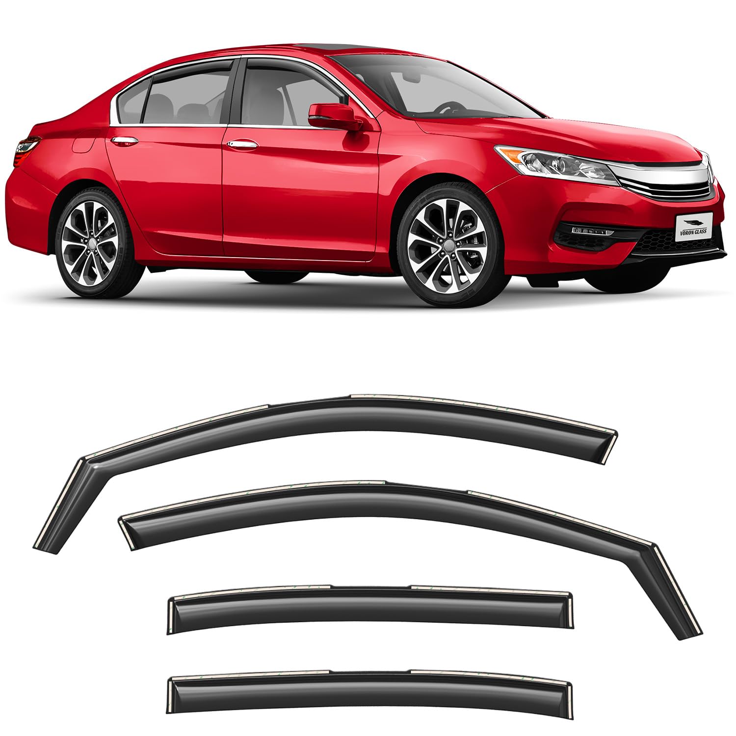 Voron Glass In-Channel Extra Durable Rain Guards For Honda Accord 2013-2017 Sedan, Window Deflectors, Vent Window Visors, 4 Piec