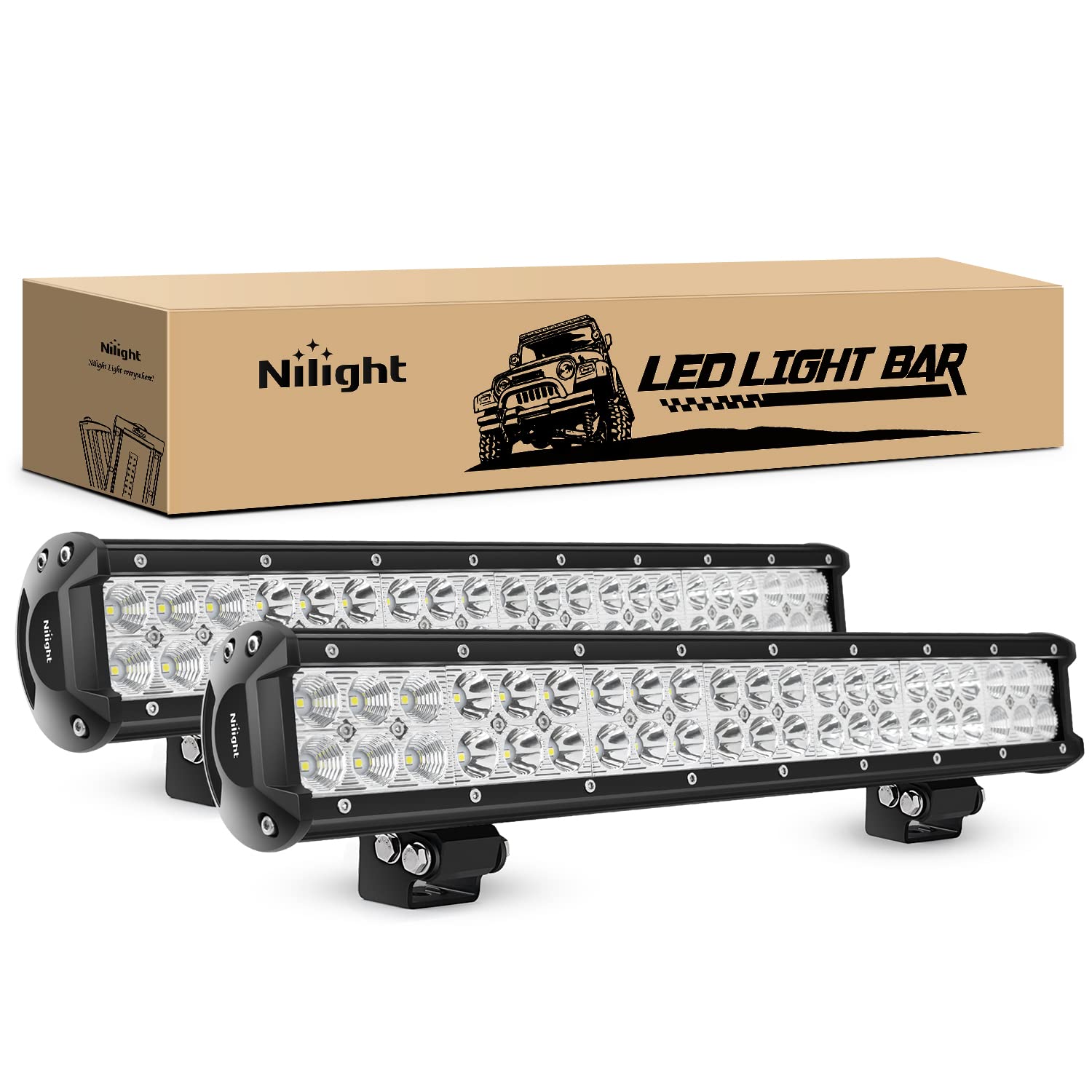 Nilight - Ni06A-126W Light Bar 2Pcs 20 Inch 126W Led Lights Spot Flood Combo Led Off Road Driving Lights Led Fog Lights Jeep Lig