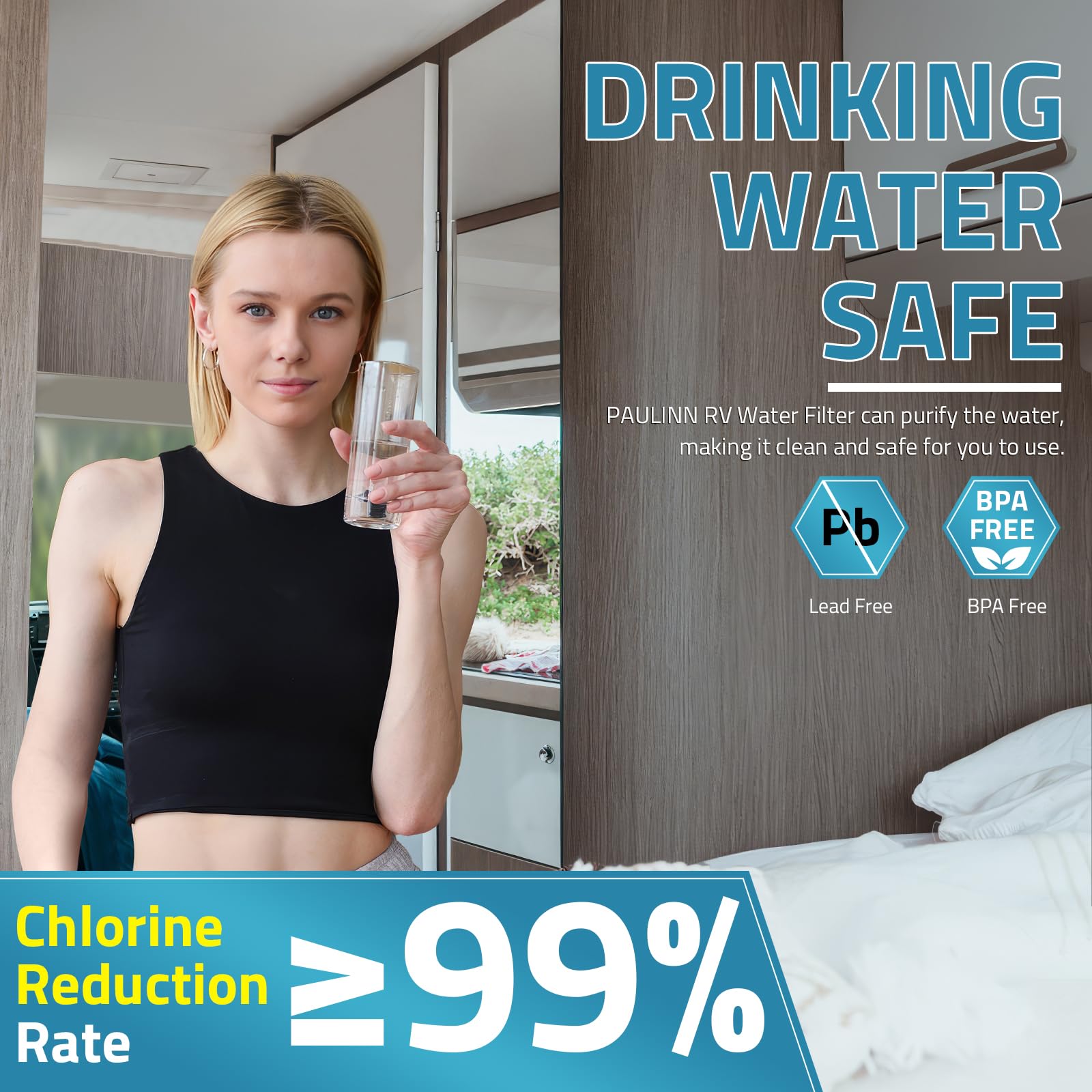 Paulinn External Rv Dual Water Filters System, Lead-Free & Bpa-Free Camper Water Filter With Brass Fittings & Mounting Bracket &