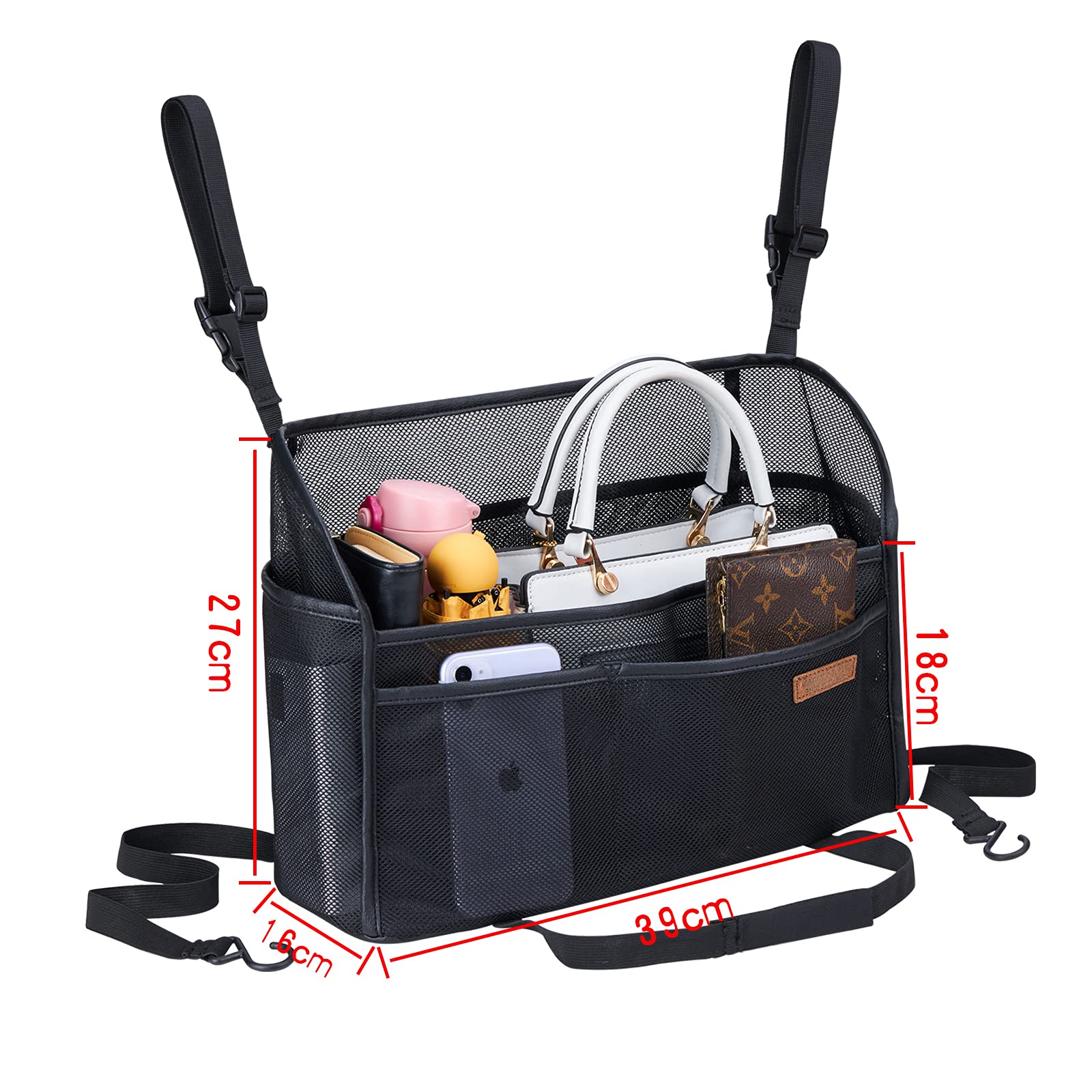 Wllwoo Car Net Pocket Handbag Holder Between Seats Back Storage Organizer Purse Holder For Console Front Seat Storage Barrier