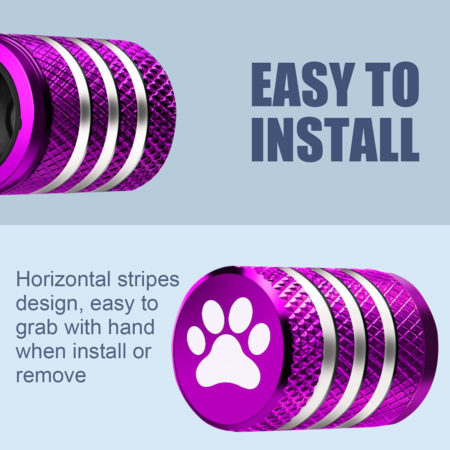 Tire Valve Stem Cap Cover - (5 Pack) Tire Air Caps Metal With Plastic Liner Corrosion Resistant Leak-Proof Cat/Dog Paw For Car Truck Motorcycle Bike Purple