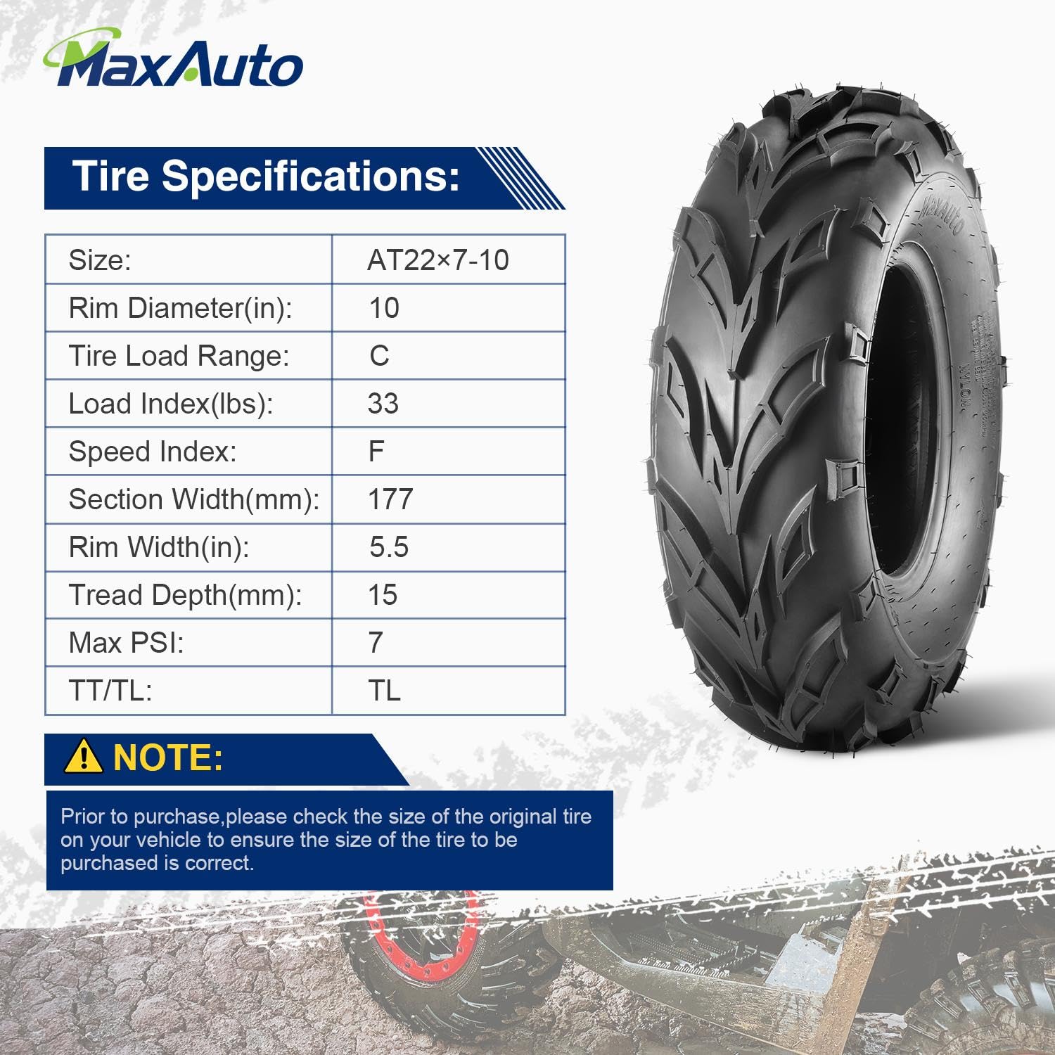Maxauto 22X7-10 Sport Atv Tires 22X7X10 Quad Tires,6 Pr Tubeless All Terrain Utv Tire, 2 Pack