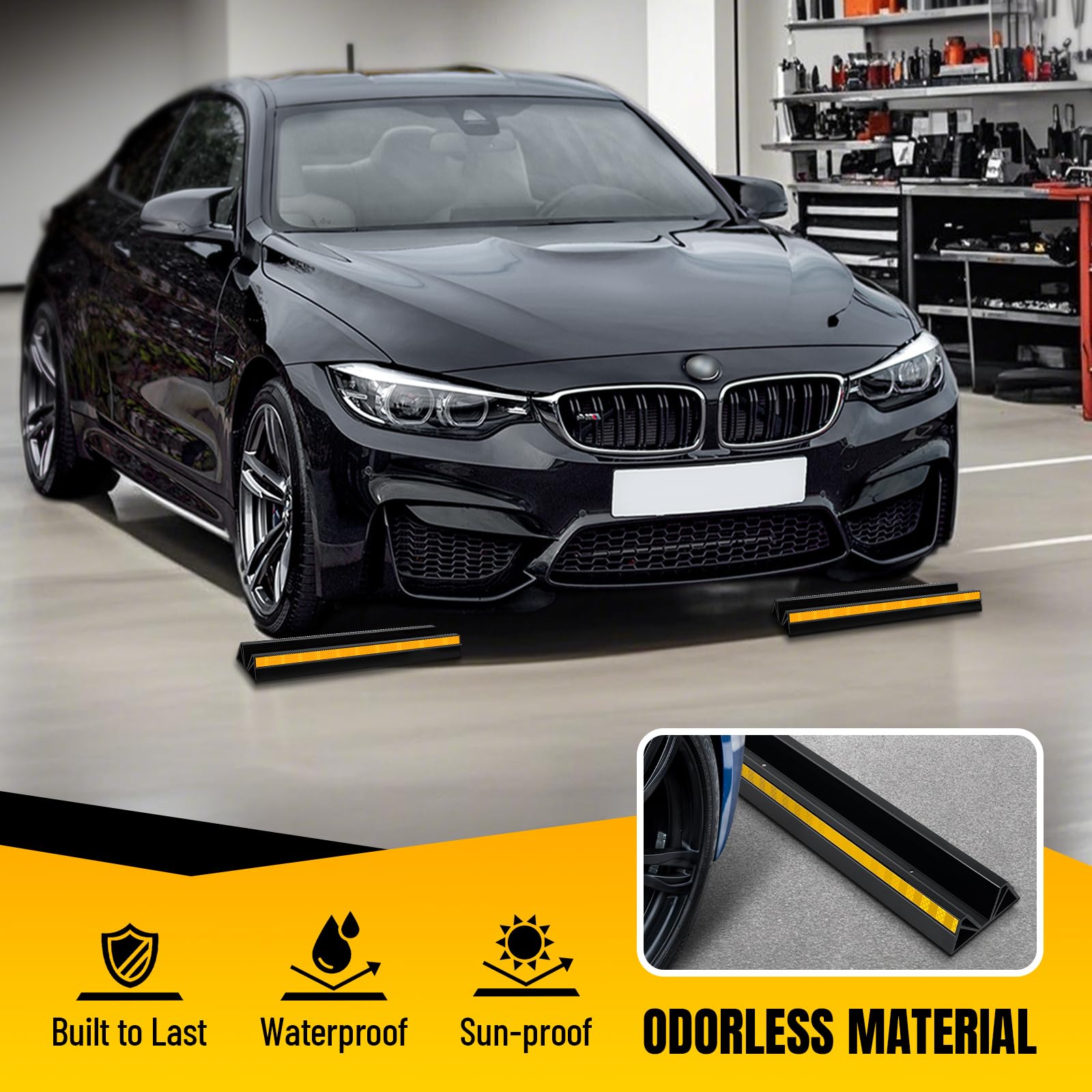 Hoxwell 2 Pcs 18'' Parking Car Wheel Stopper For Garage With 2 Installation Methods, Heavy Duty Tire Stops With Reflective Tapes