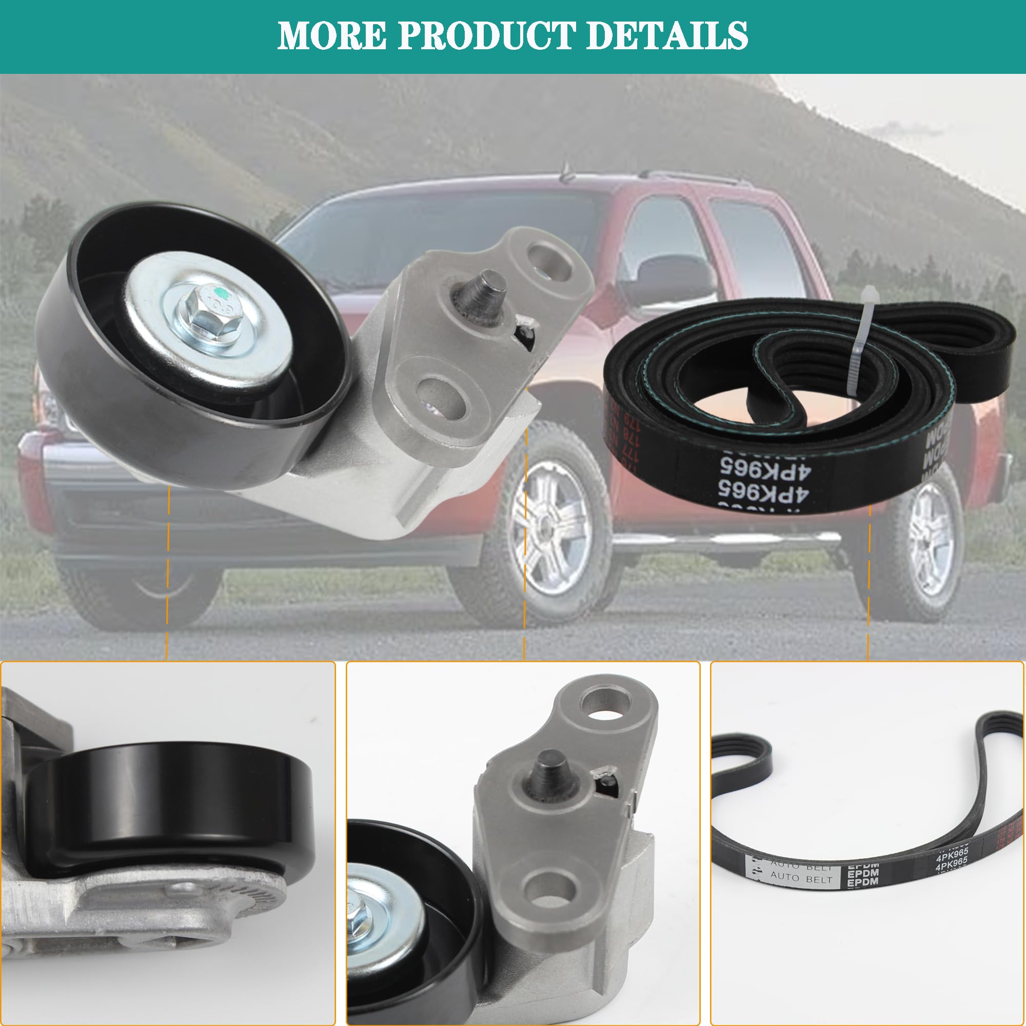 Yzusgomumu Car A/C Serpentine Drive Belt Tensioner Kit 90K-38159 Compatible With 1999-2008 Cadillac Escalade Chevrolet Avalanche